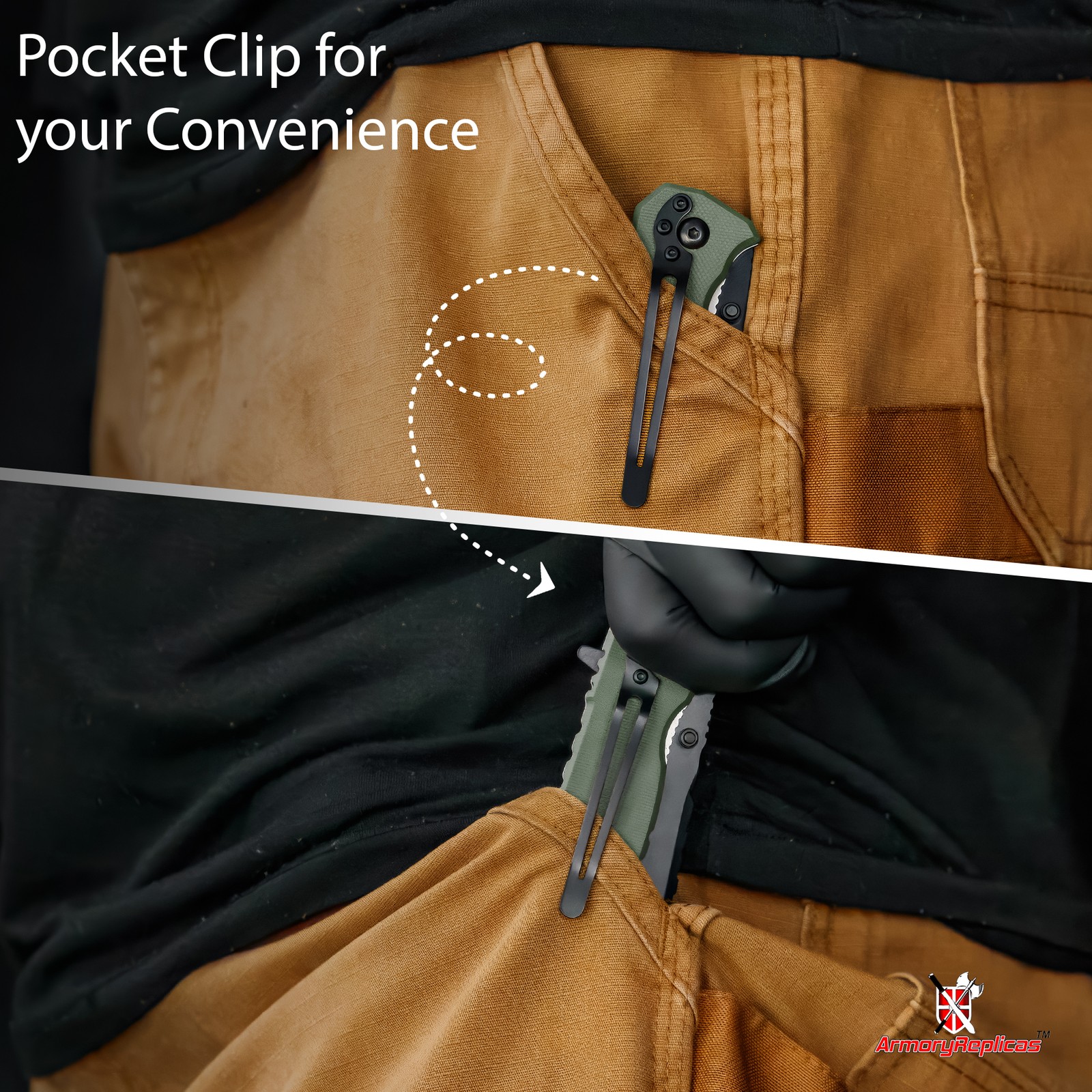 Ranger Assisted Tac Knife | Black Blade G-10 Green Composite Handle Clip Point