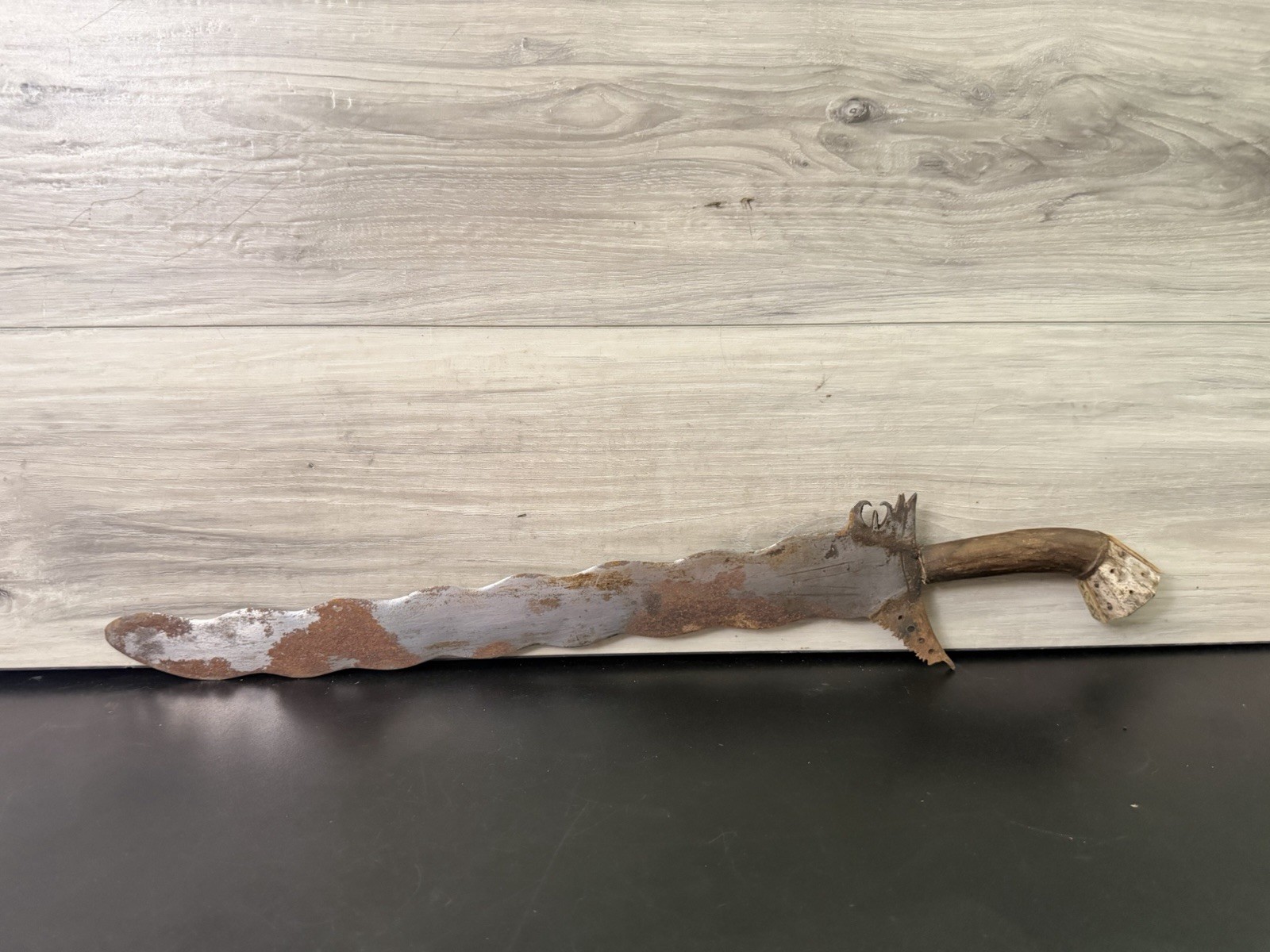 Philippine Moro Kris Sword W/ Original Wood Scabbard Handle Sheath Broke Wear
