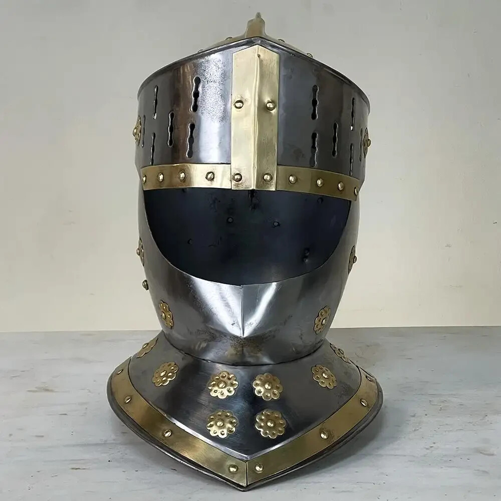 Vintage French Medieval Knight’s Helmet in Brass for Best gift