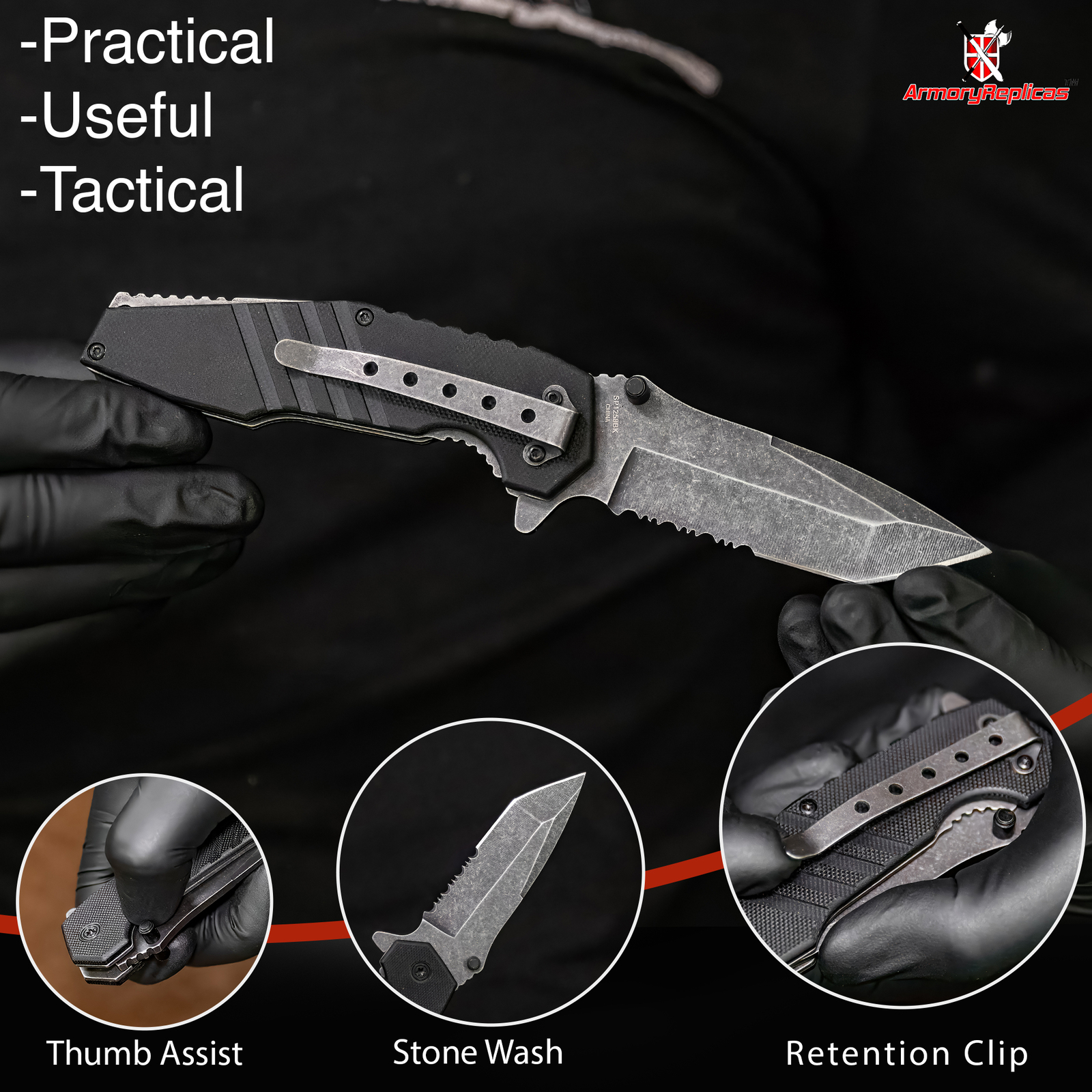 Alpha Force Tanto Assisted Knife for Camping & Hunting Durable 3CR13 Steel Blade