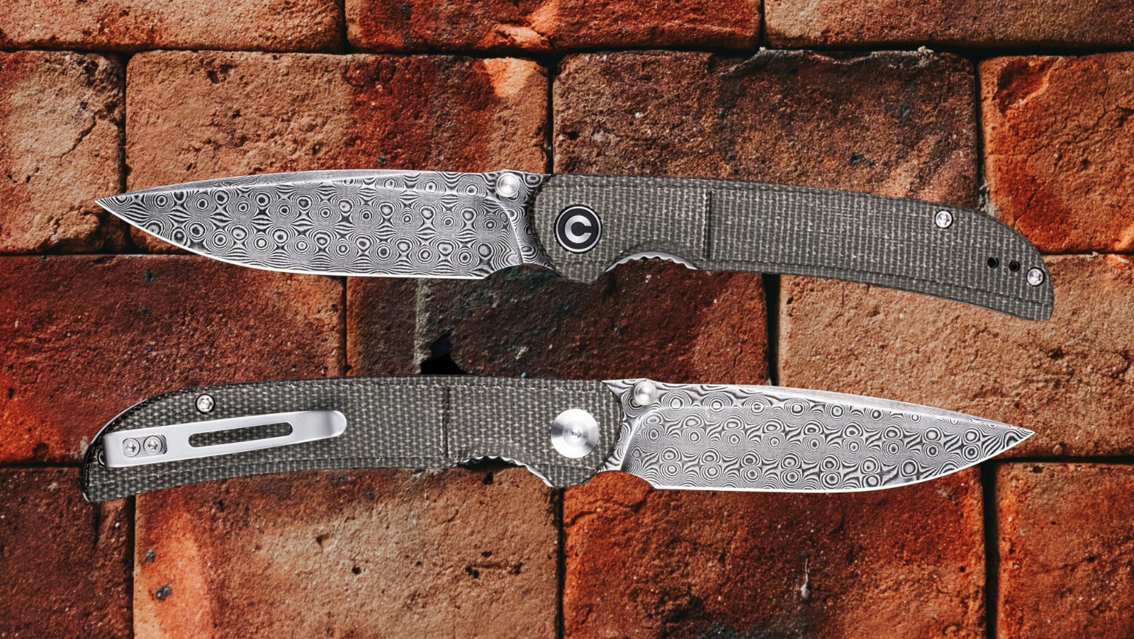 CIVIVI IMPERIUM FRONT FLIPPER KNIFE DARK GREEN MICARTA DAMASCUS STEEL C2107DS-3