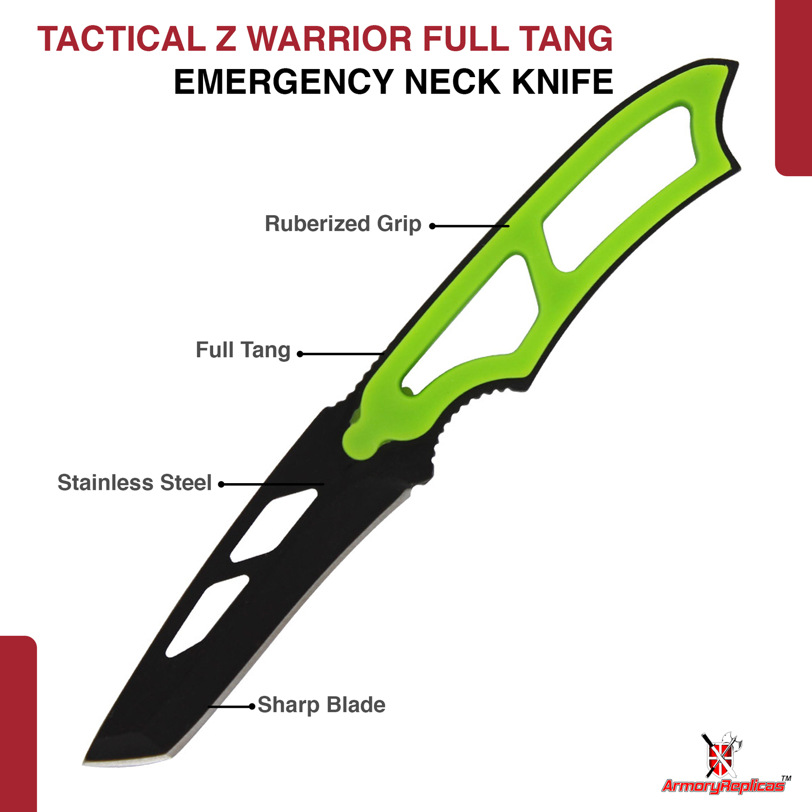 Tactical Emergency Neck Knife – Tactical Zombie Warrior Full Tang Survival Tool