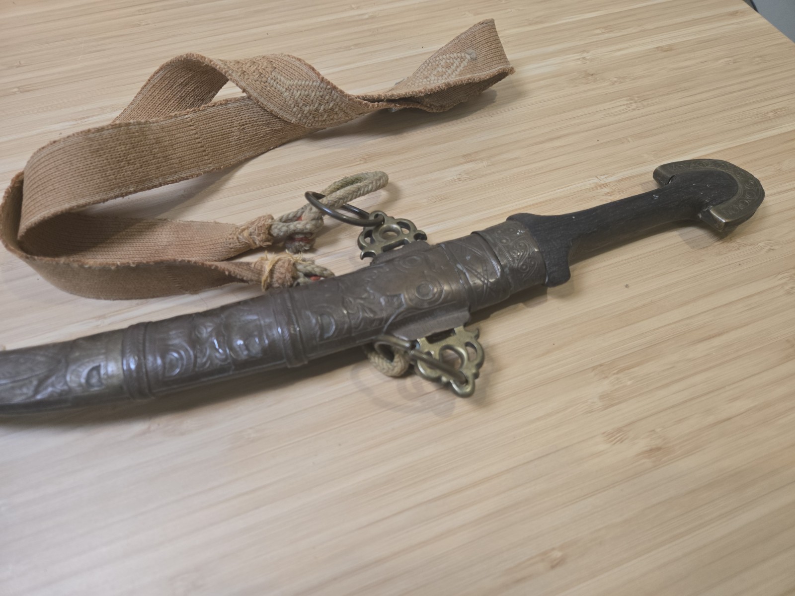 Antique Wood and Brass Dagger Knife Khanjar Islamic Middle Eastern 19th Century