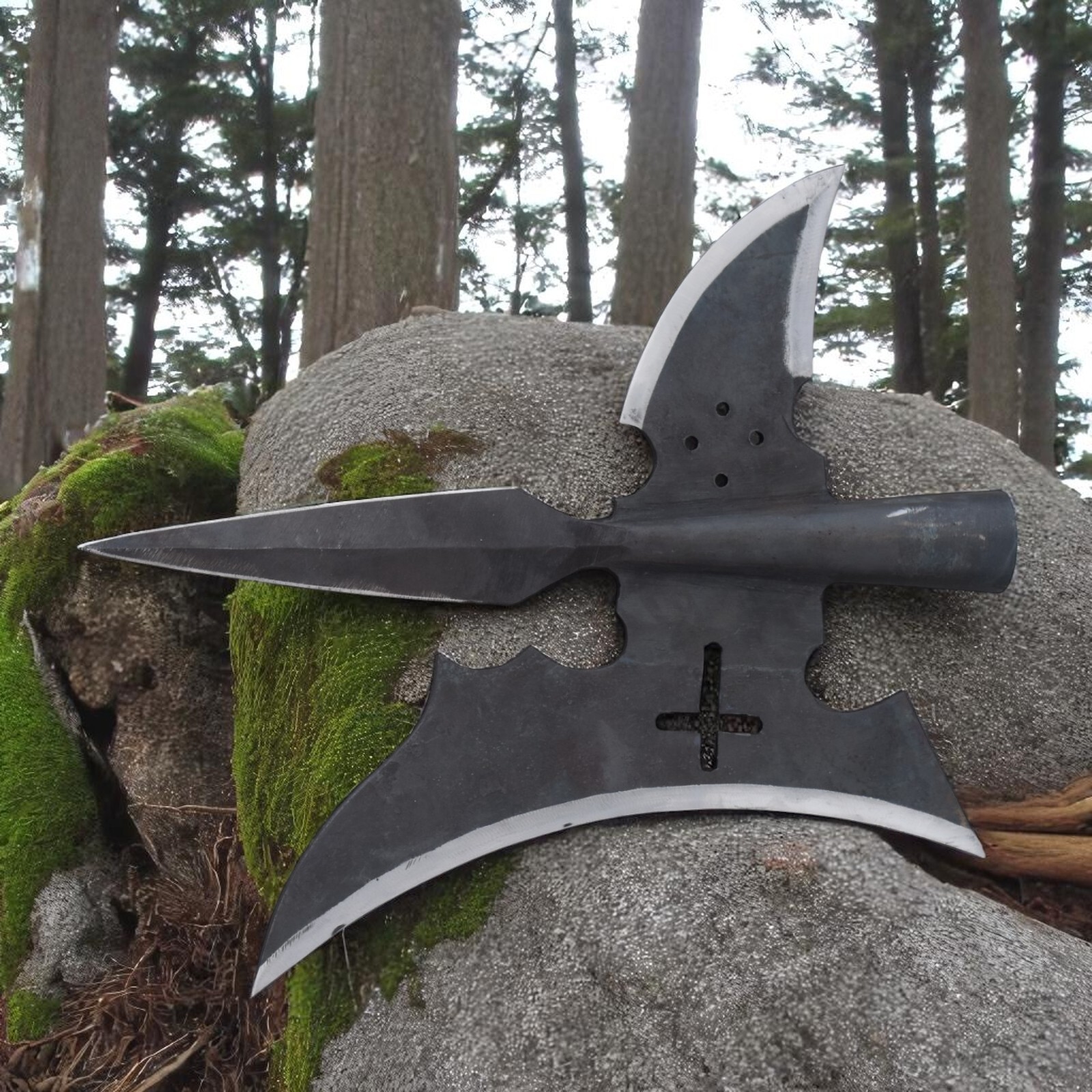 18 Century Hand Forged Medieval Halberd With Cross Design.