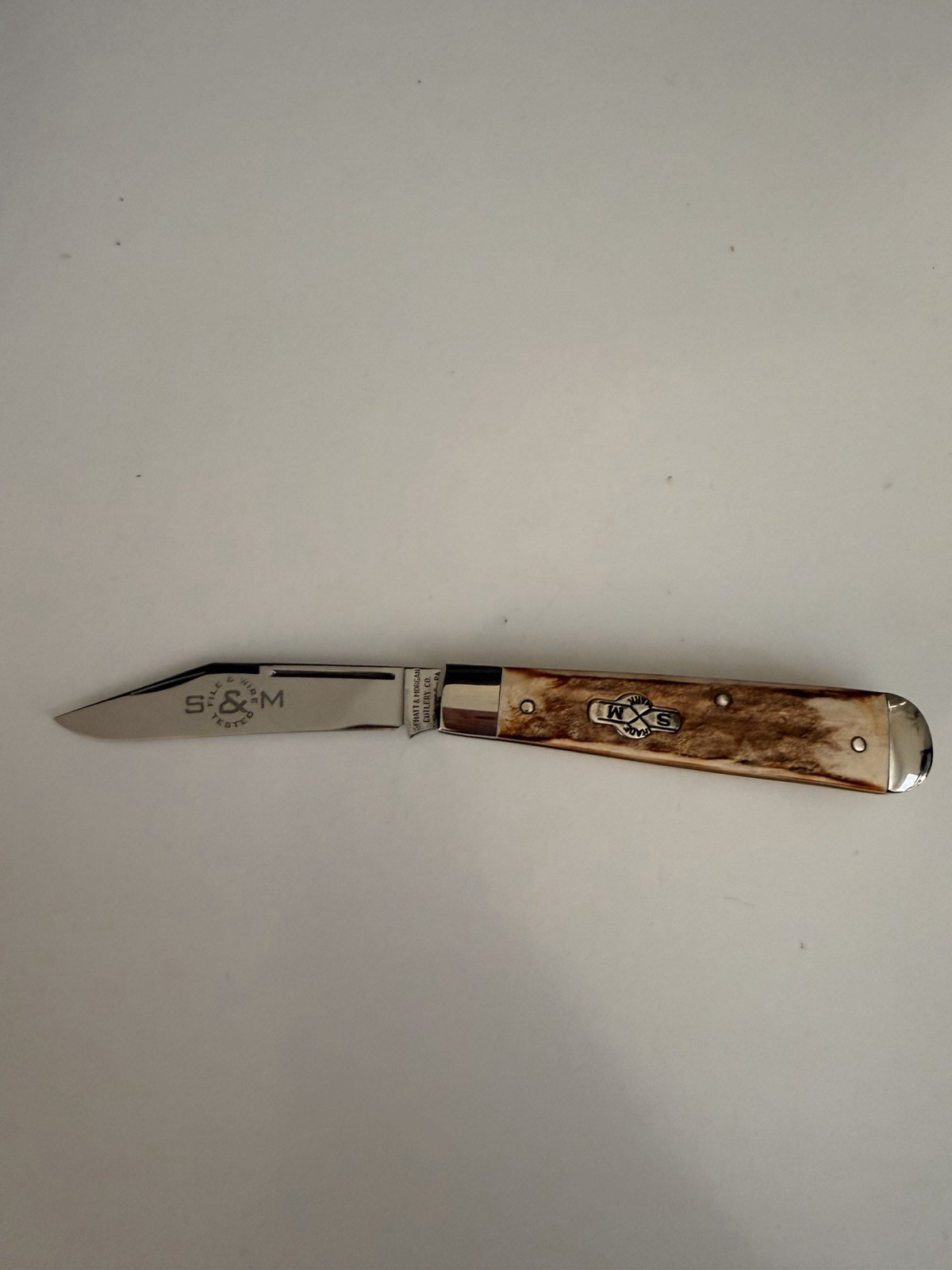 Schatt & Morgan #90 File & Wire Stag Single Clip Blade 1 of 50