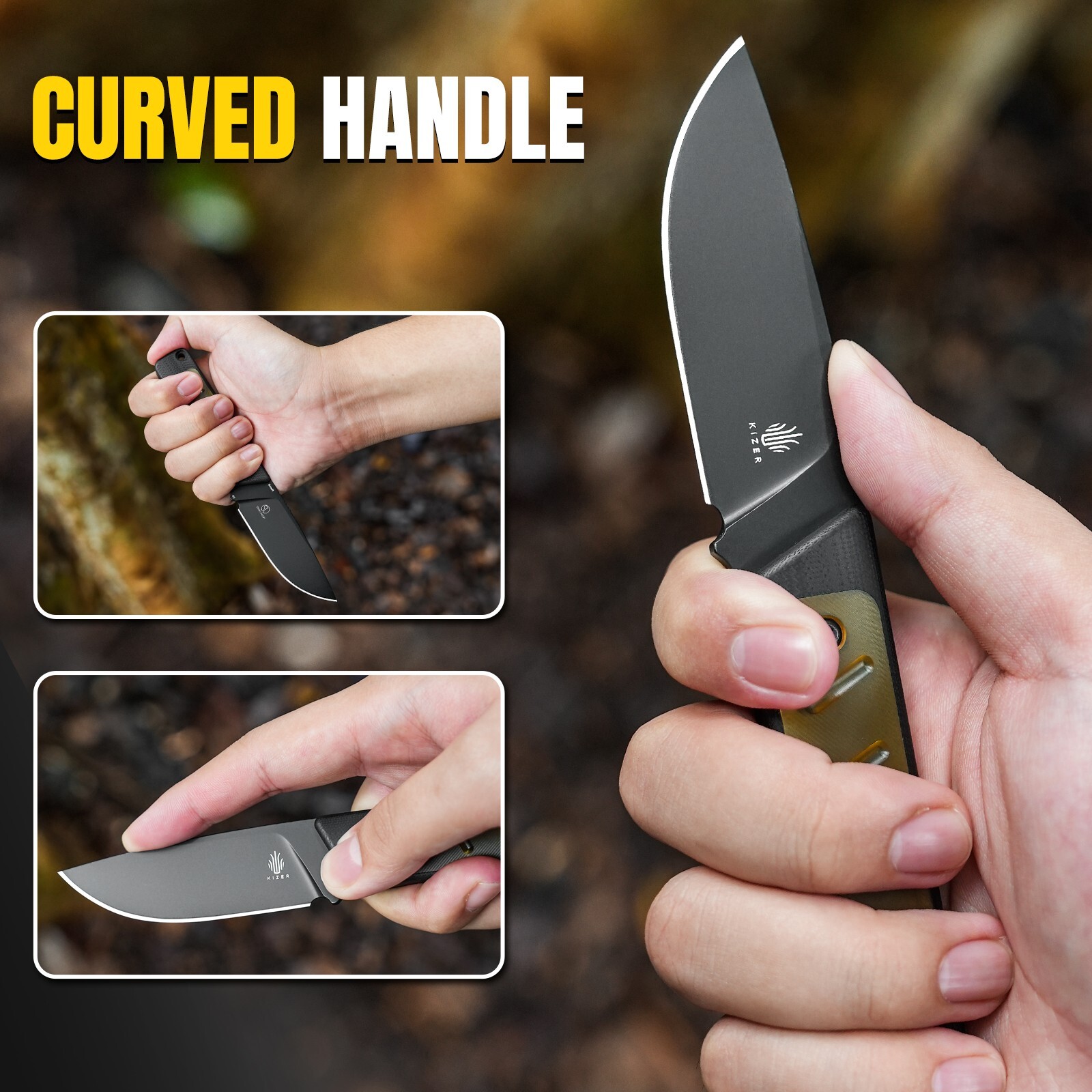 Kizer Smolt Drop Point Pocket Fixed Knife 3V Blade G10 Handle + Sheath 1063A4