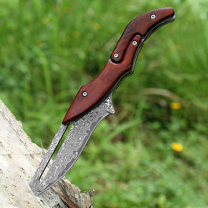 Damascus Deployable Folding Knife, Outdoor Pocket Jungle Hunting Knife