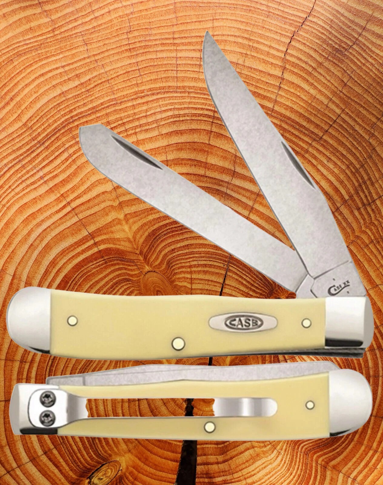 CASE XX 30114 TRAPPER KNIFE WITH POCKET CLIP YELLOW SYNTHETIC 1095 CARBON STEEL