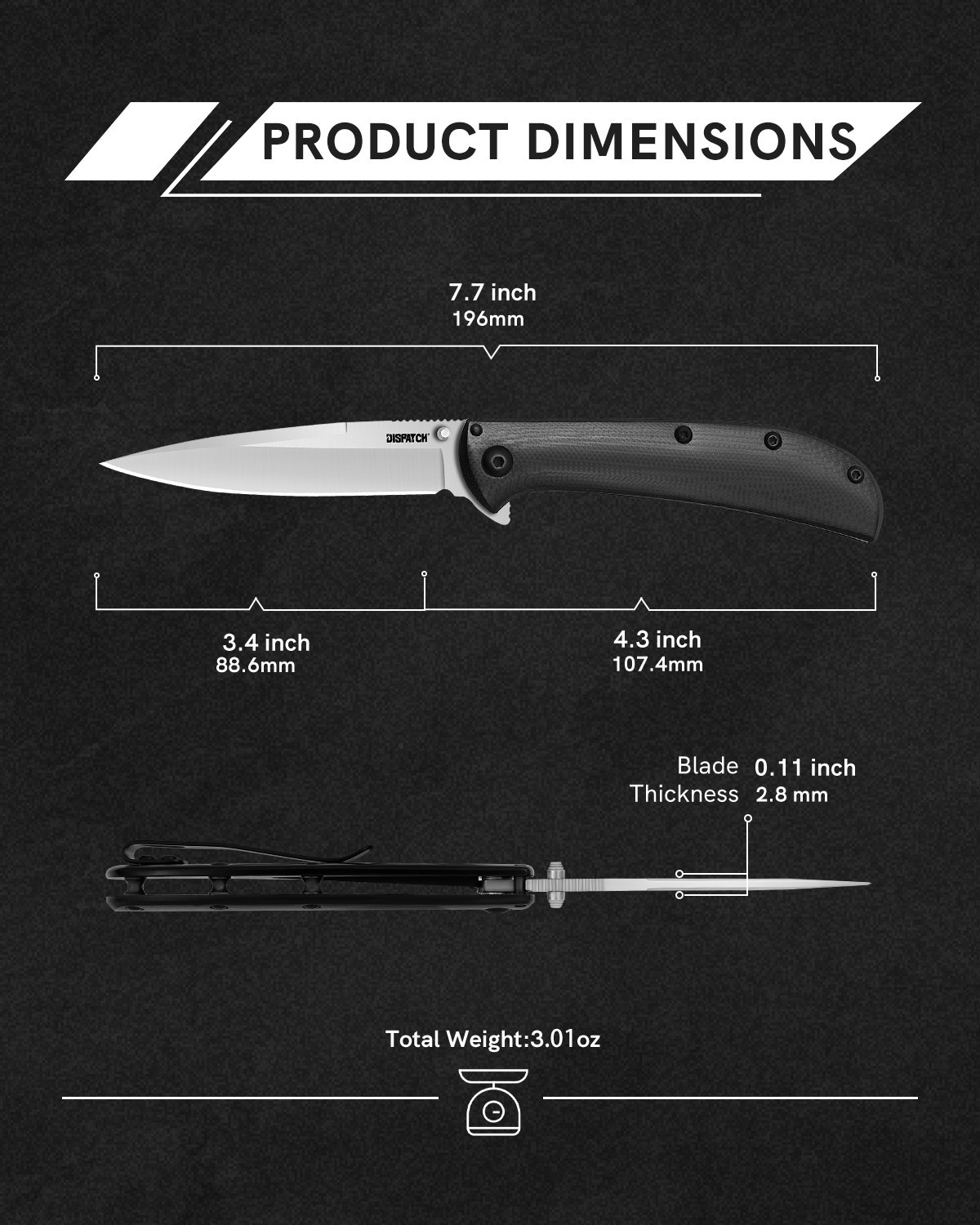 4.3″ 8Cr13MoV Blade, G10 Handle, Tactical Design with Pocket Clip