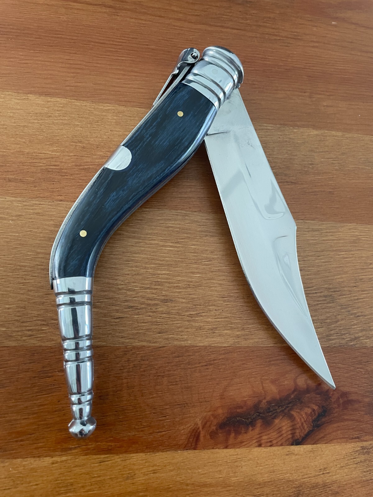 5.5″ Spanish Navaja Sevillana Pocket Knife Blue Stamina Wood Scales with Ratchet