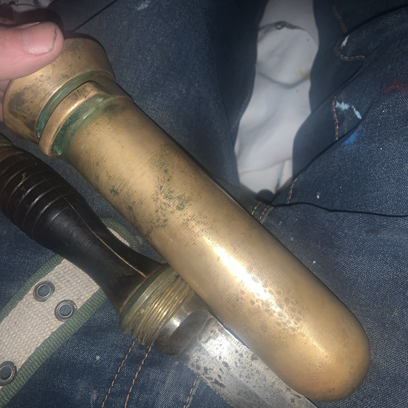 Morse Navy Divers Knife with Brass Sheath, Wooden Handle and Leather Strap 