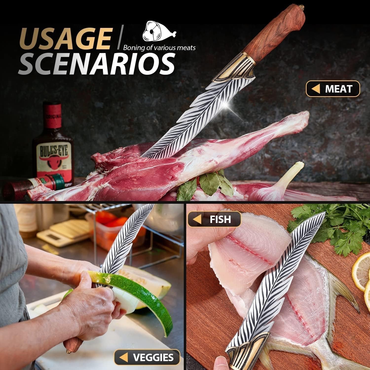 Feather Knife, 6.5″ Hand – Forged High Carbon Steel Viking Boning Knife with …