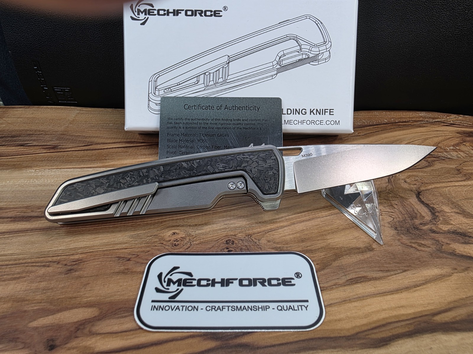 Mechforce Knives M1 Titanium/CF Handle & Bohler M390 Blade Folding Knife #41 NIB