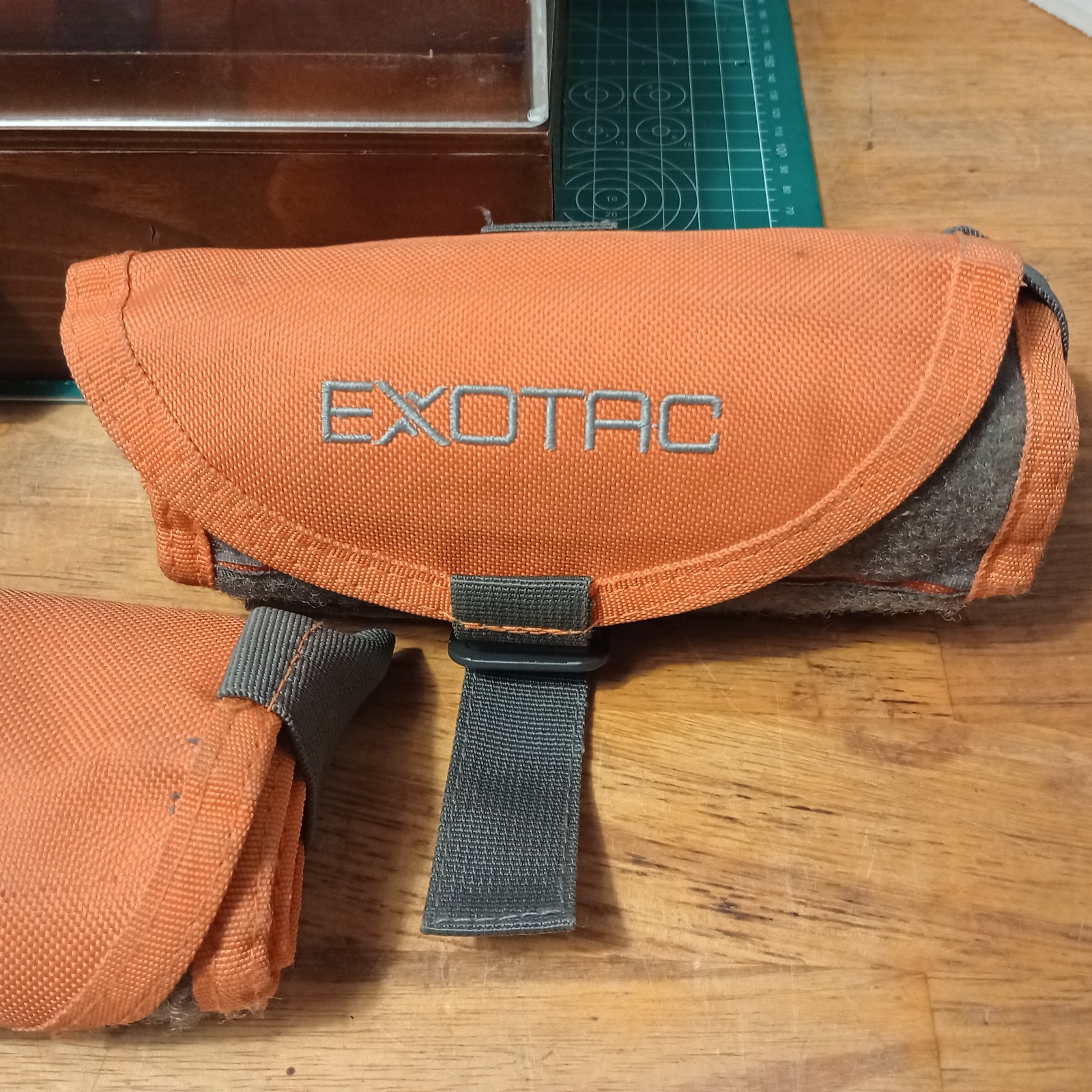 Lot: 3 Exotac Knife Rolls, Echaprey Wood Display Case & 18 Pocket Knife Case.