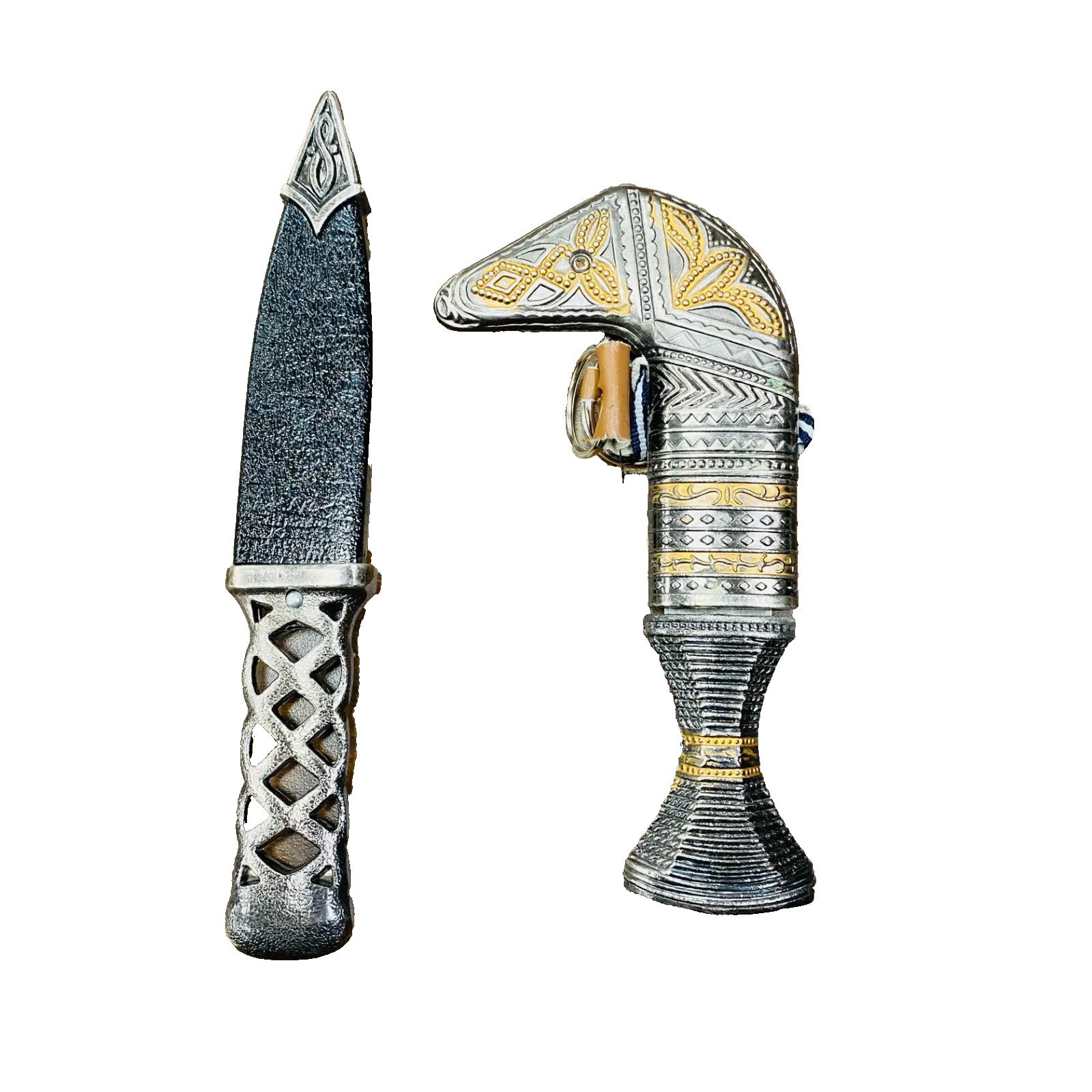 Lot of 2 Decorative Daggers Omani Khanjar Style and Celtic Knot Sgian Dubh Style