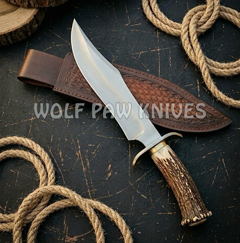 15″ Handmade Hunting Bowie Knife | D2 Steel Blade with Stag Antler Duty Paid USA
