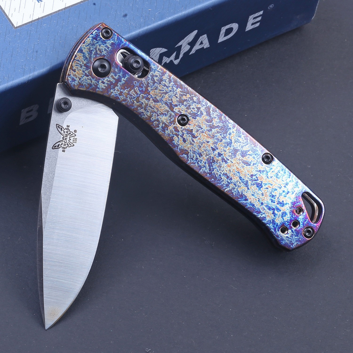 Custom Made Blue Anodized Titanium Handle High Quality Axis Lock Pocket Knife