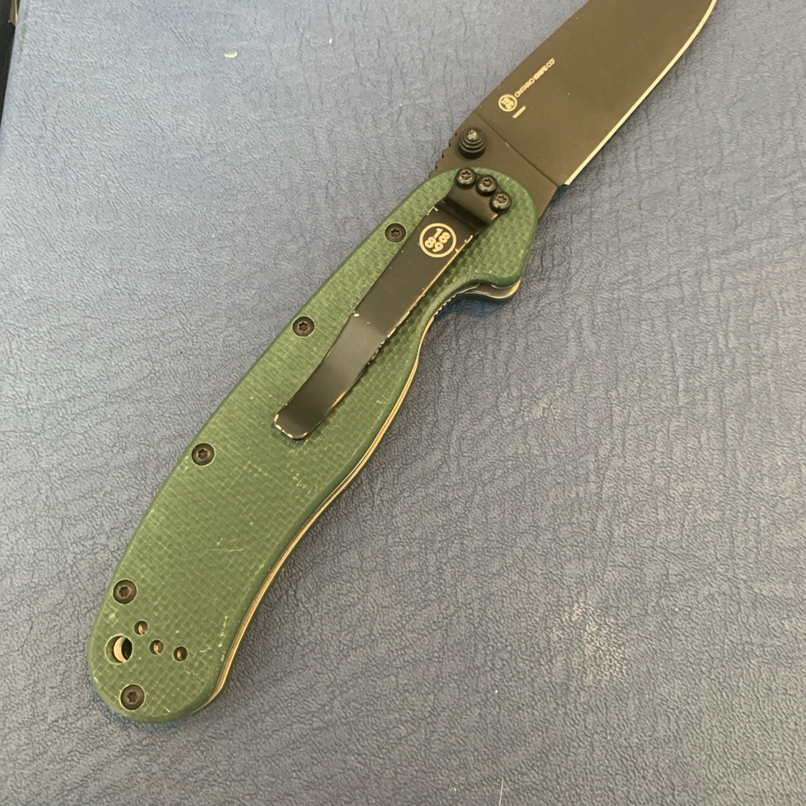 Ontario RAT 1 Folding Knife 3.5″ Black Oxide S35VN Steel Blade Green G10 Handle