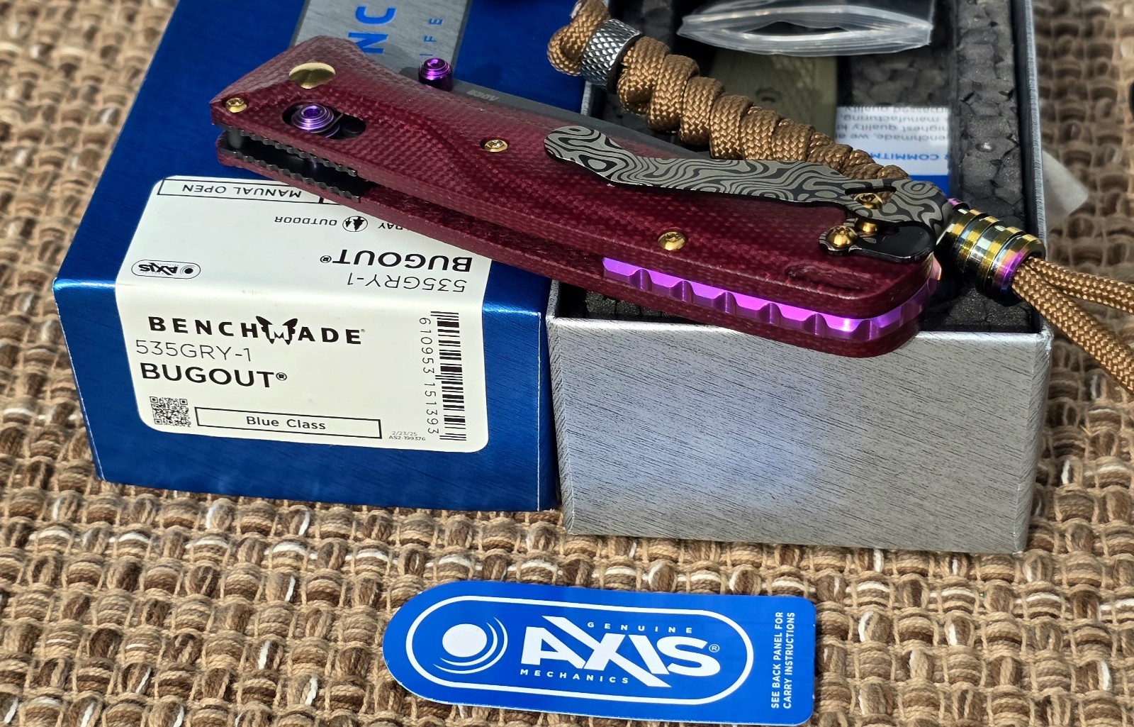 Benchmade 535GRY-1 Bugout – S30V 3.24″ Micarta CUSTOM «RED Velvet» + TITANIUM x5