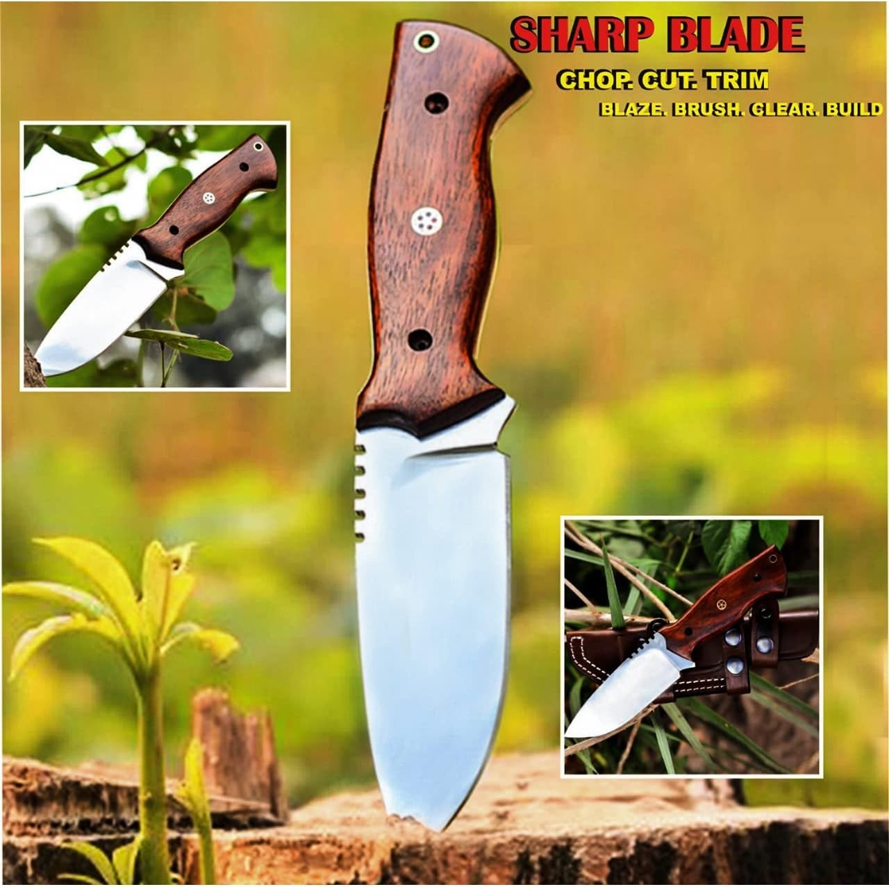 Horizontal Carry Knife, Bushcraft Knife, Scout Carry Knives with Sheath, Hunting