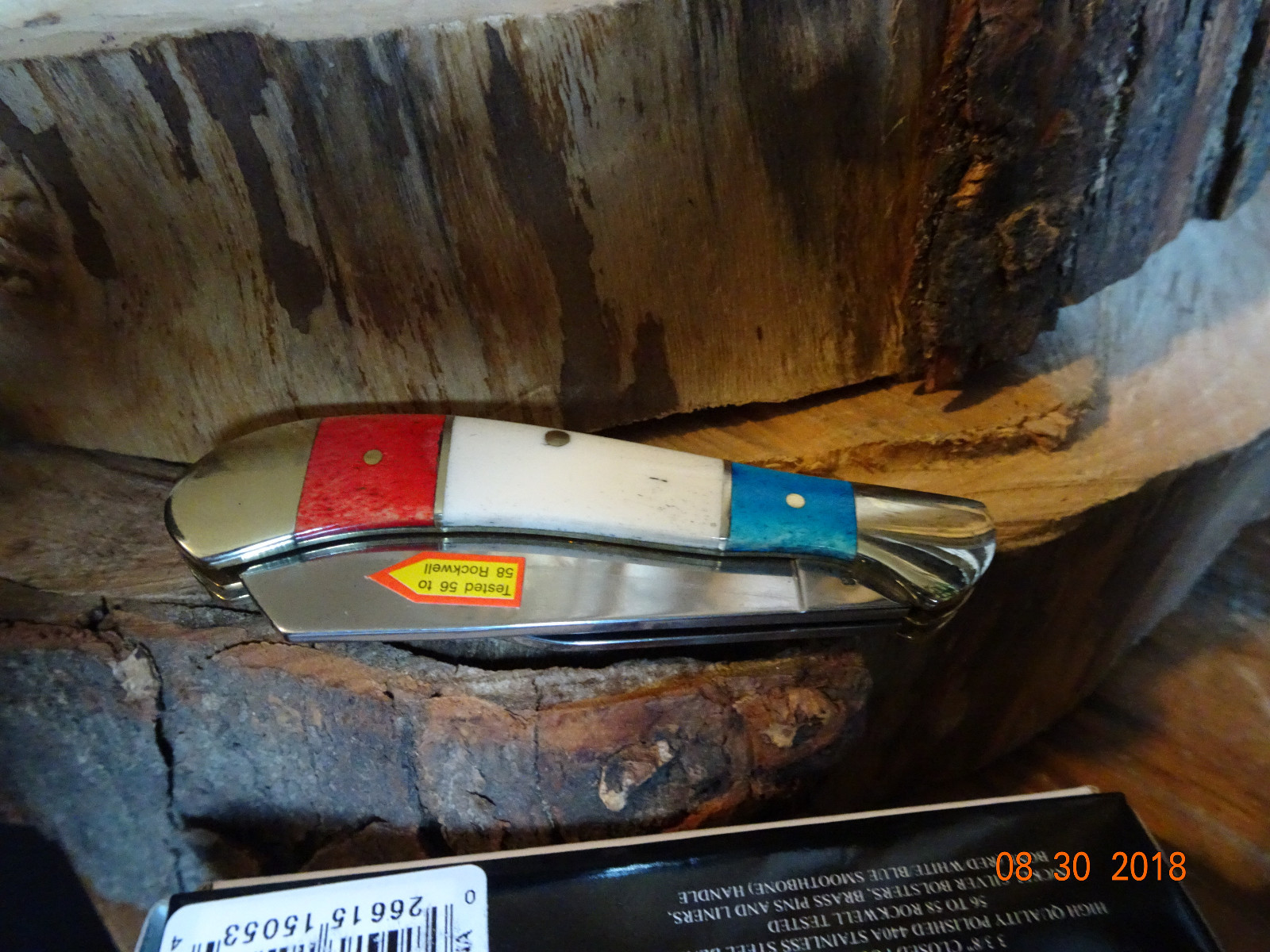 STEEL WARRIOR 3 3/8″ CLO SADDLEHORN POCKET KNIFE 440 BLADES RED WHITE BLUE BONE