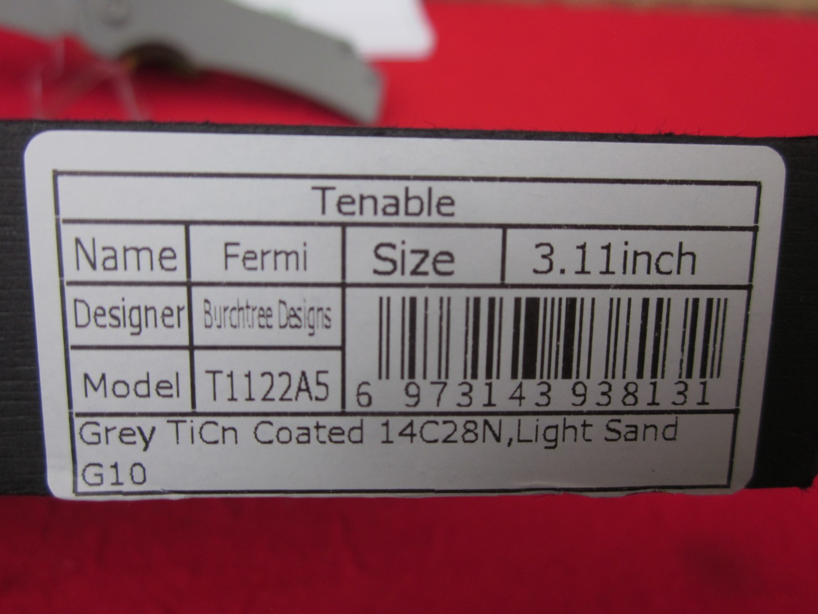 Tenable Fermi Pocket Knife TiCn Coated 14C28N Blade GRAY G10 Handle NIB