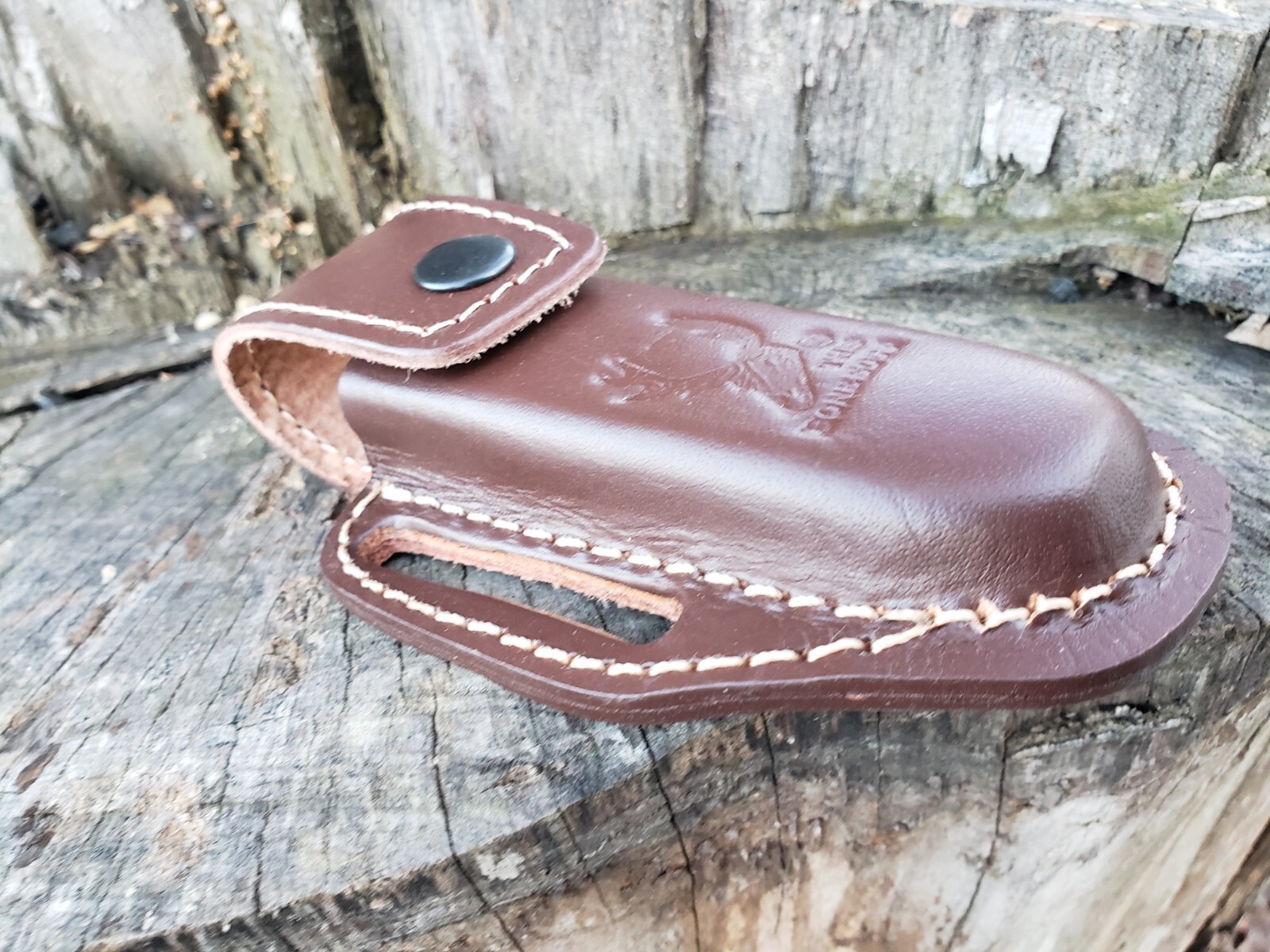 5″ Brown Slip Thru Leather Sheath Belt Knife Holder Pocket Folding Spring Knife