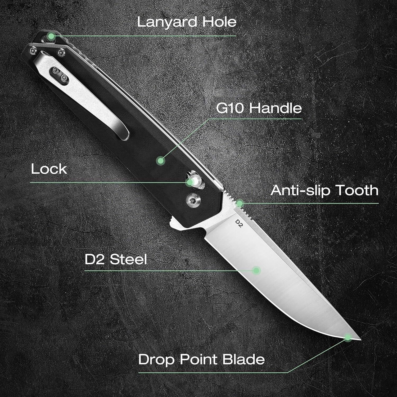 Mossy Oak Folding Pocket Knife 3.5-Inch D2 Steel Drop Point Blade G10 Handle