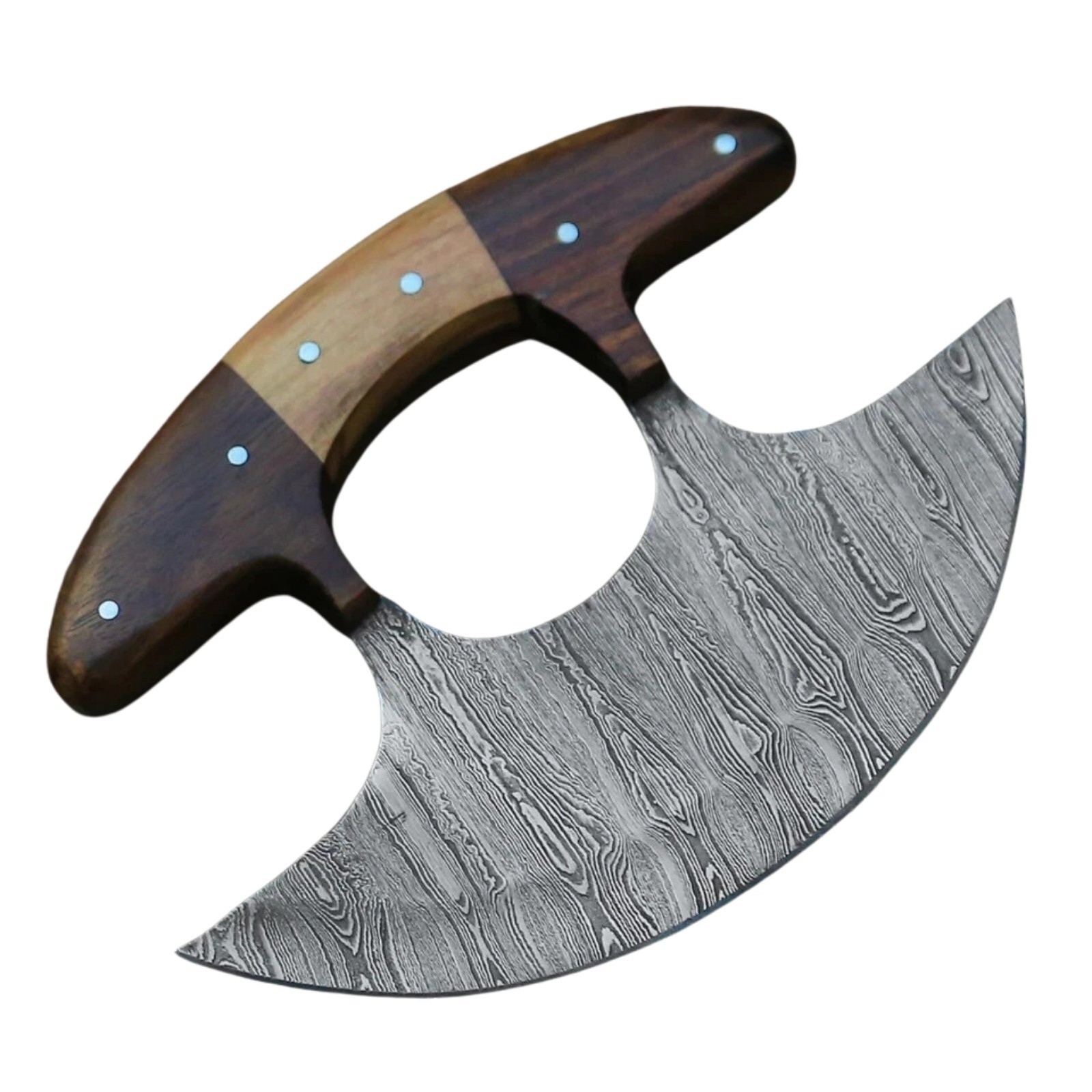 SHARD Handmade Damascus Steel Ulu Knife 5.5″ Chopper Exotic Wood Handle Sheath