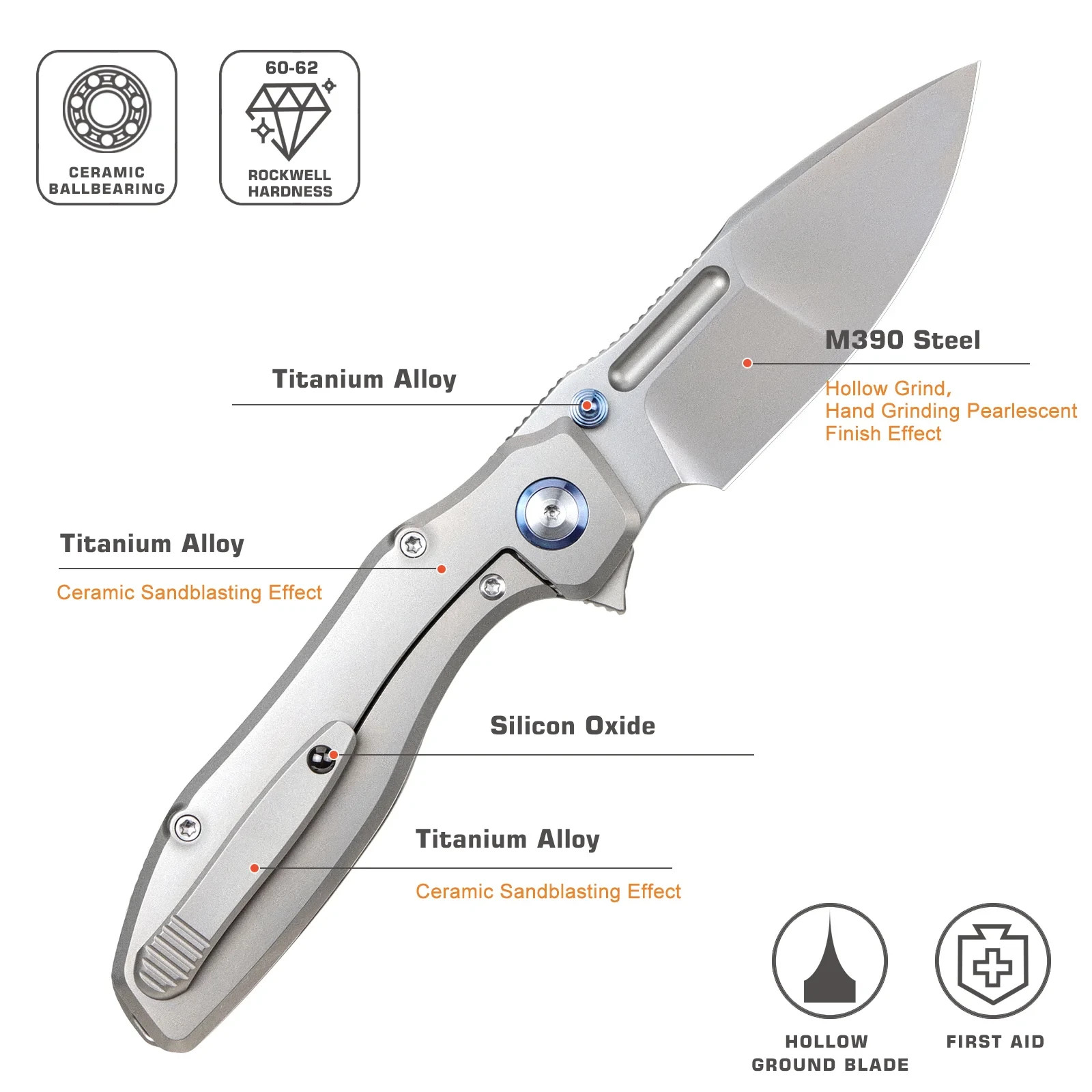 REMETTE TwoFace Folding Knife 3″ Bohler M390 Steel Blade Gray Titanium Handle
