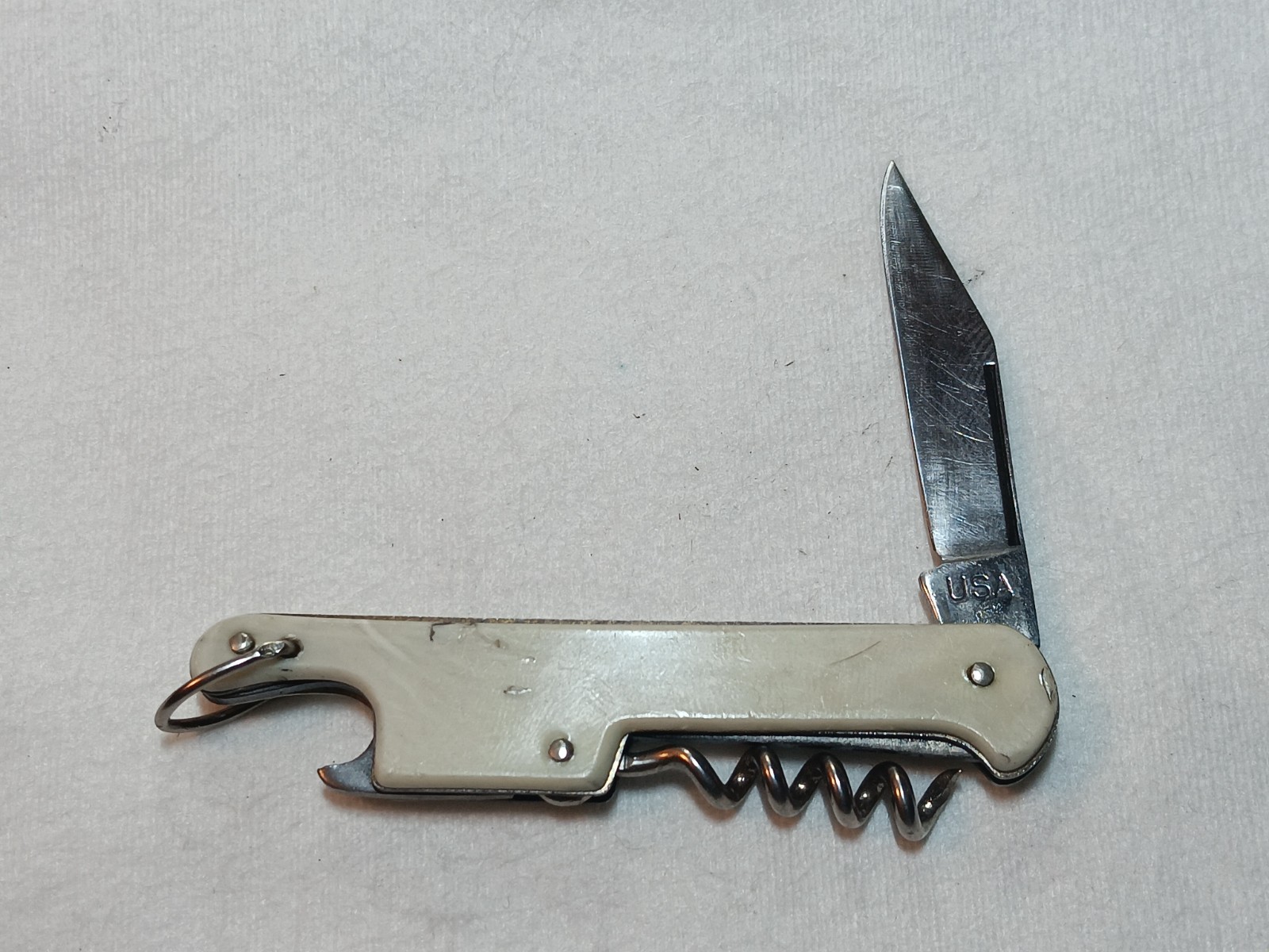 Vintage Pocket Knife USA branded Bartenders Cork Tool Opener Stainless Blade