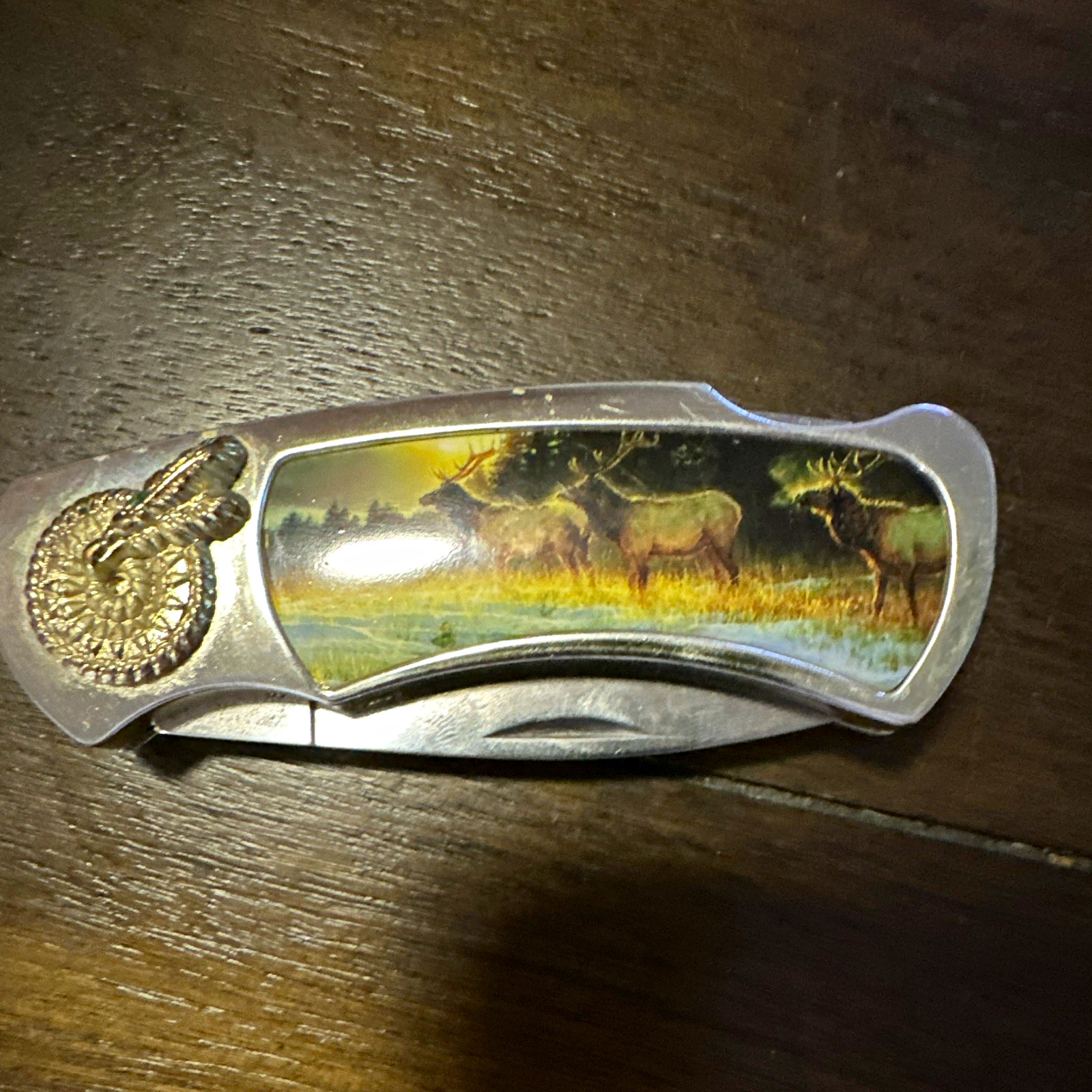 Elk Scene Stainless Steel Lockback Folding Pocketknife Drop Point Under 2.75in