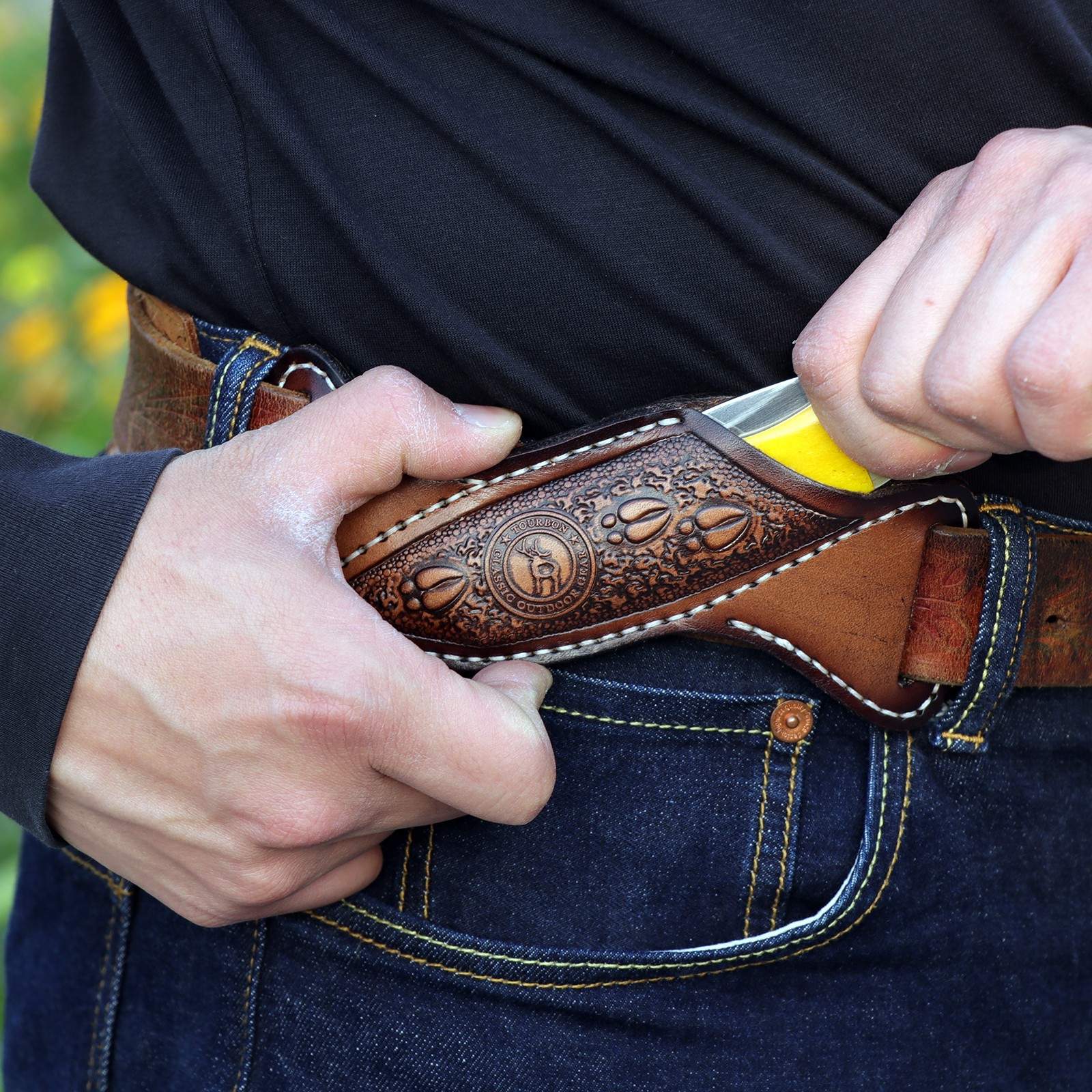TOURBON Leather Fixed Blade Knife Sheath Slanted Pancake Belt Holster Hunting US