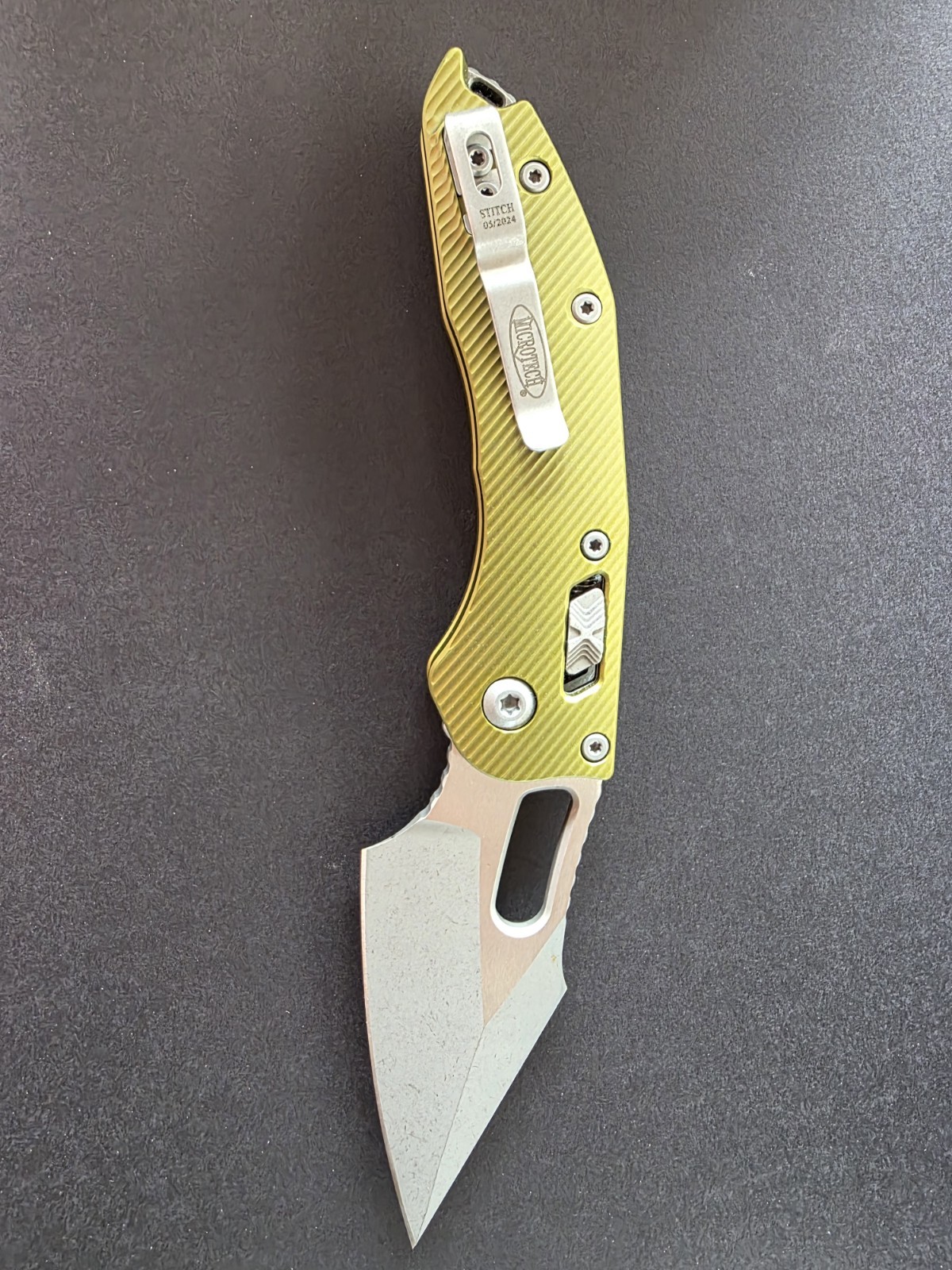 Microtech RAM Lok Stitch-Fluted OD Green Aluminum-APOCALYPTIC M390MK Blade