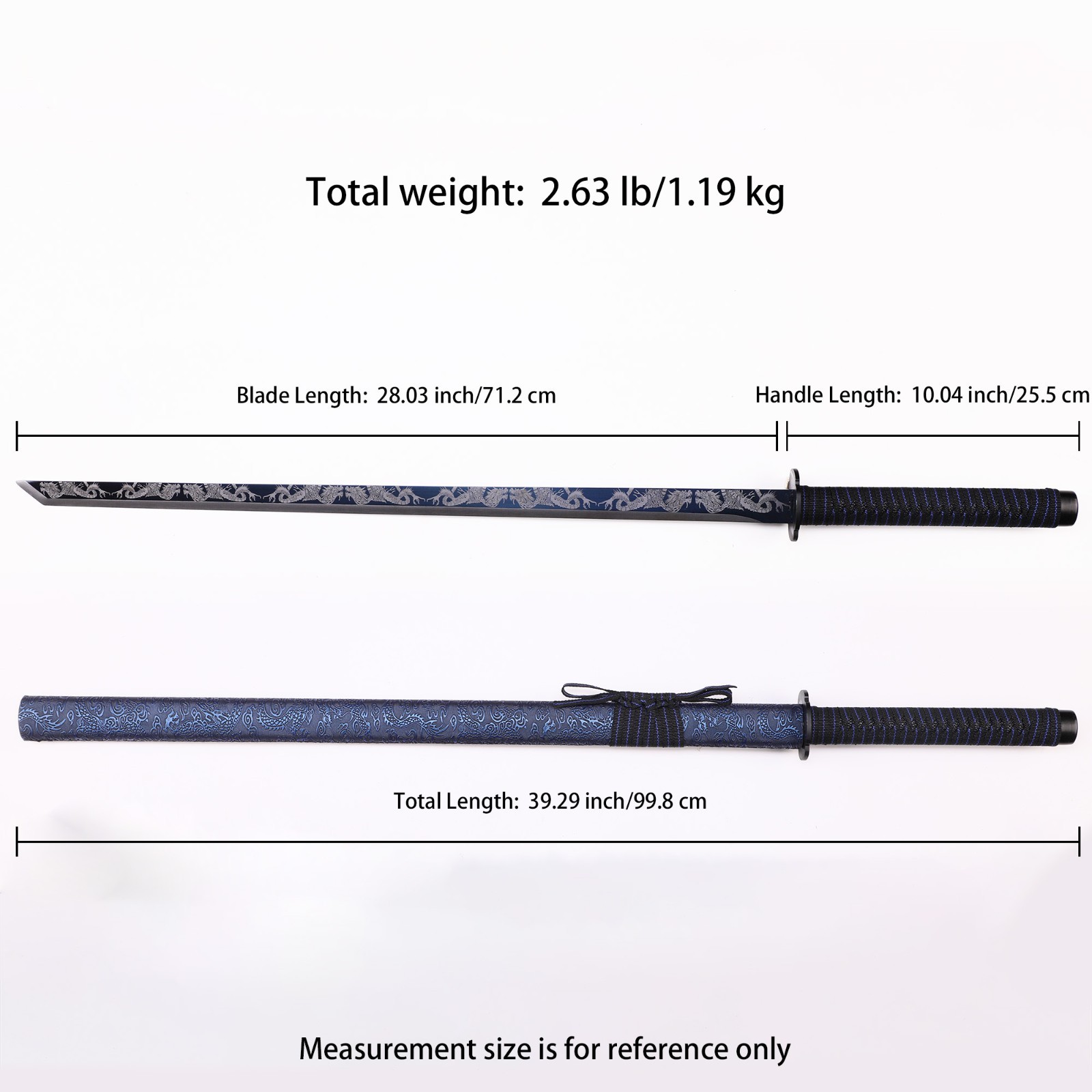 Relief Blue Dragon Patterned Katana, 1095 High Carbon Steel, Handmade Katana
