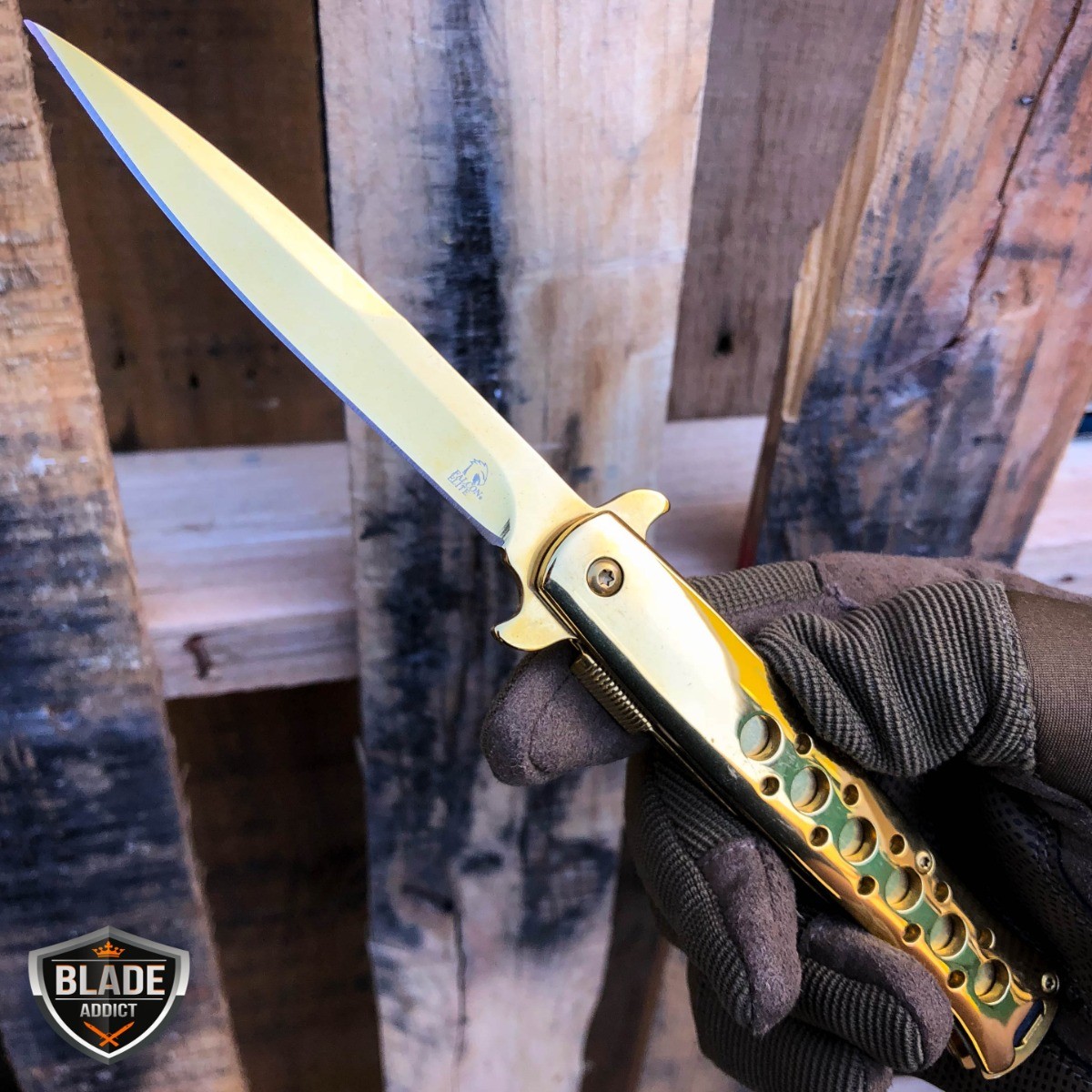 9″ SPRING ASSISTED TACTICAL STILETTO Folding POCKET KNIFE Blade Open Stainless