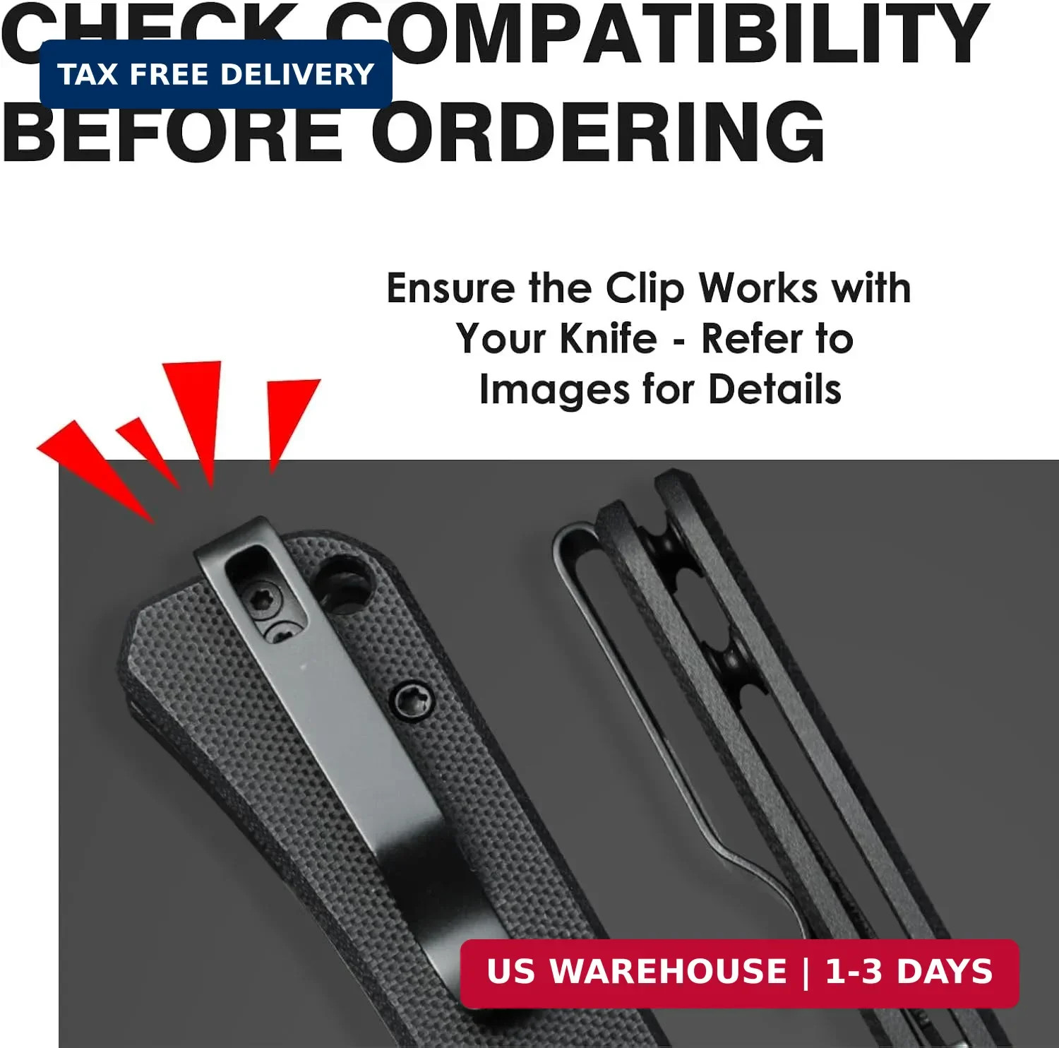 2 Pack Knife Pocket Clip Deep Carry Pocket Clip Replacement for EDC Knife Recess