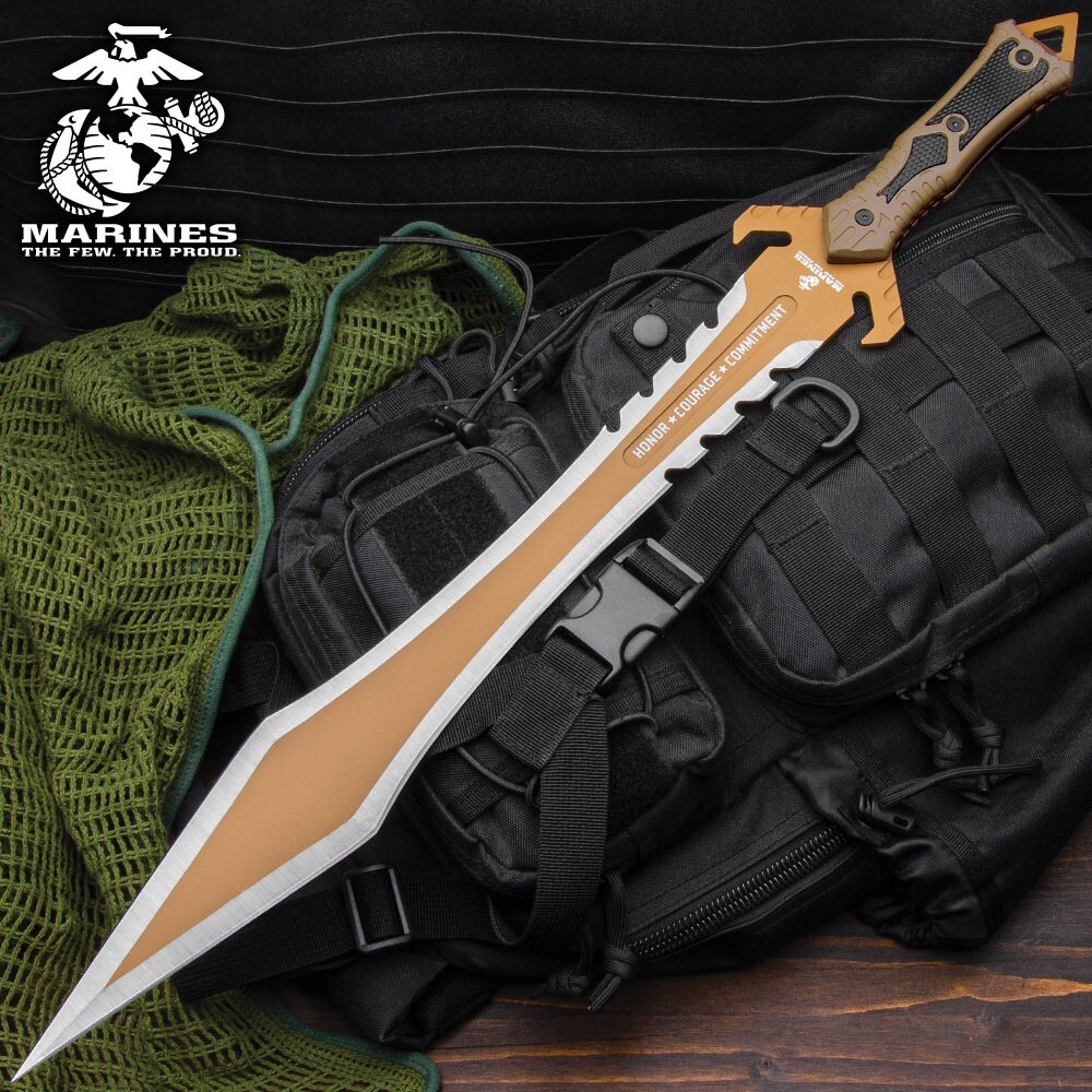 USMC Desert OPS Gladiator Sword, Sheath with Shoulder Strap, Officially Licensed