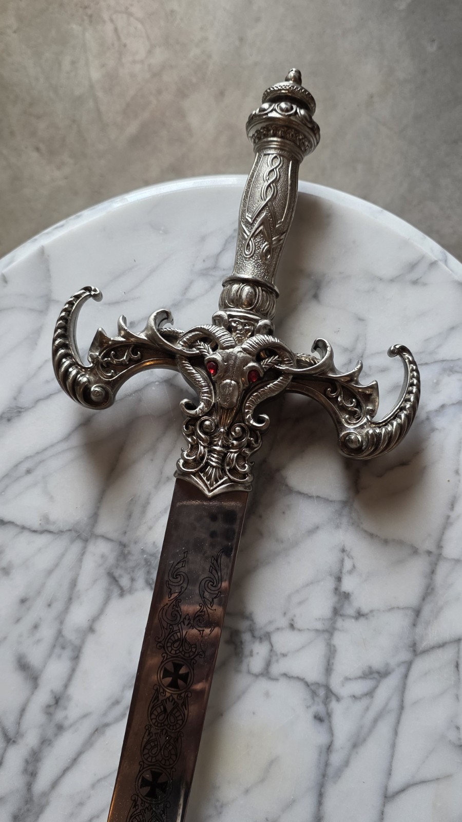 Decorative Rams Head Sword With Jewel Eyes