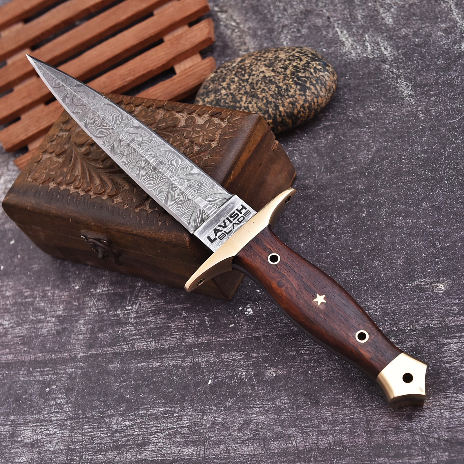 Handmade Damascus Dagger Athame Knife Wood Handle with sheath Christmas Gift