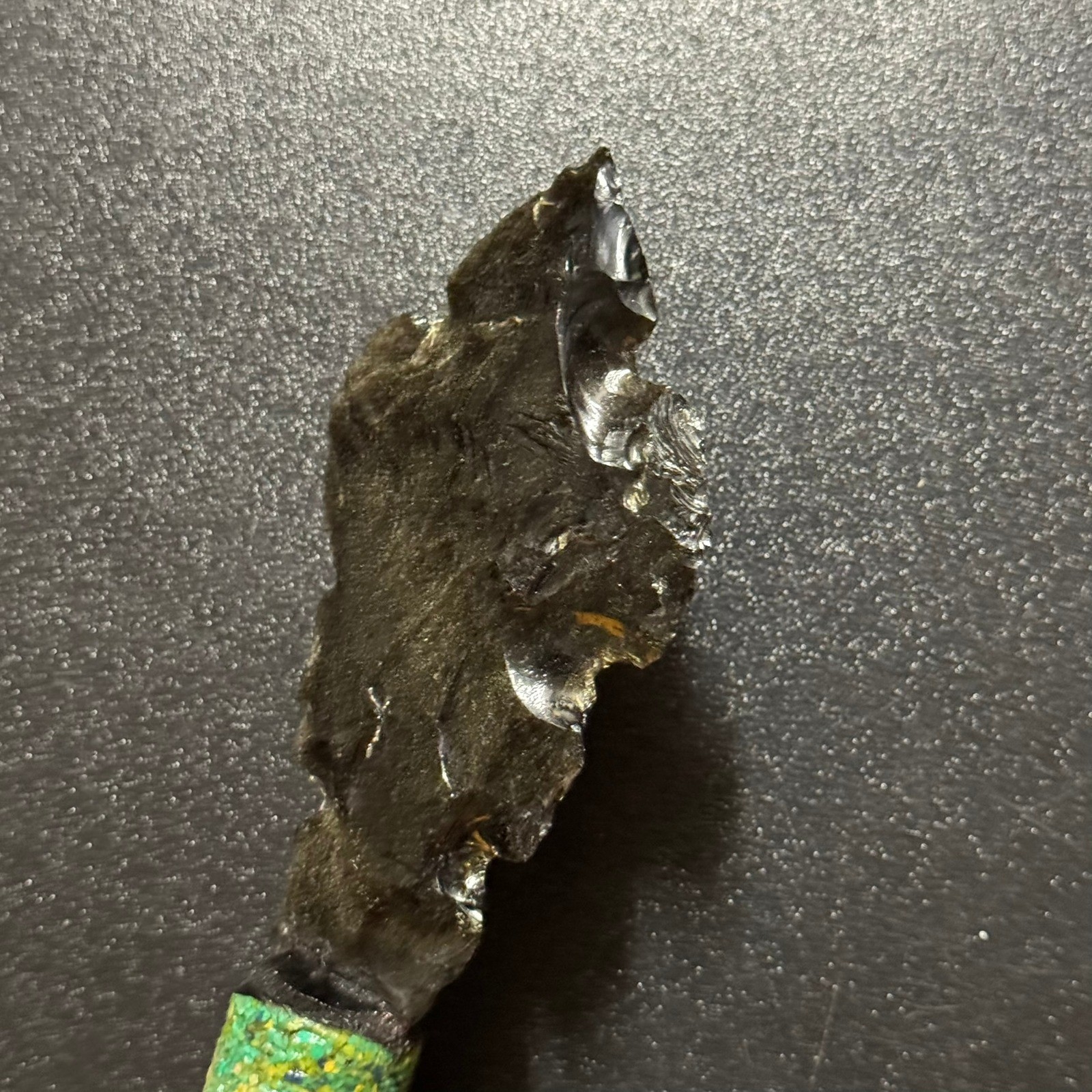Obsidian Arrowhead Knife Textured Green Handle Decorative Tribal Style Dagger