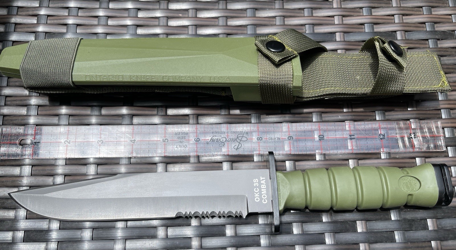 Ontario Knife OKC3S USMC Combat 8″ Blade and Scabbard Green