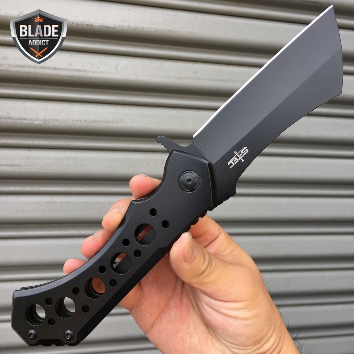 10″ HUGE CLEAVER BALL BEARING Assisted Pocket Folding Knife RAZOR Blade BLACK