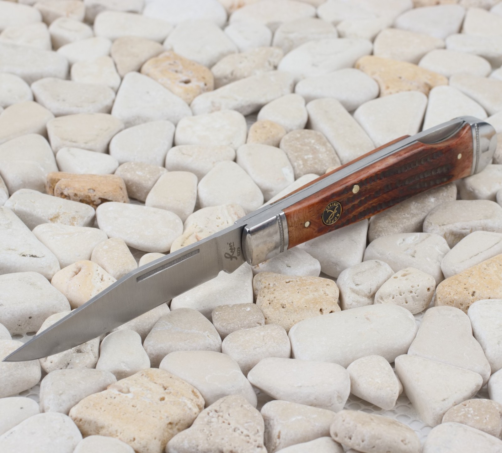 Roper Knives Lockback Trapper Folding Knife Brown Jigged Bone Carbon Steel Blade