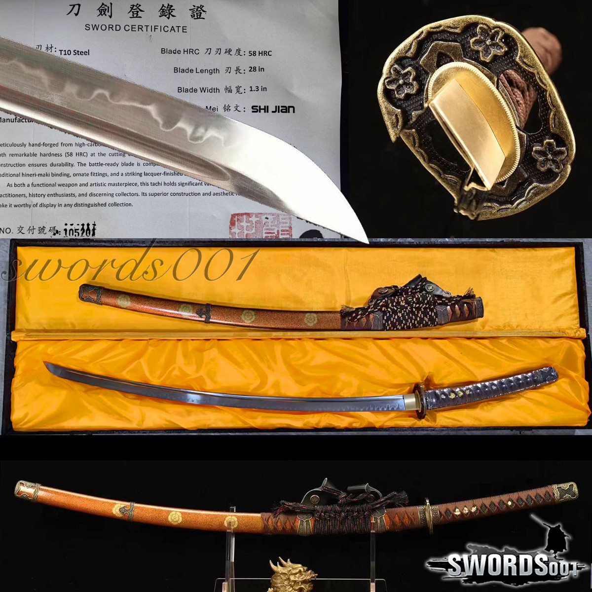 41» Handmade Japanese Authentic Tachi Sword T10 Steel Clay Tempered Katana