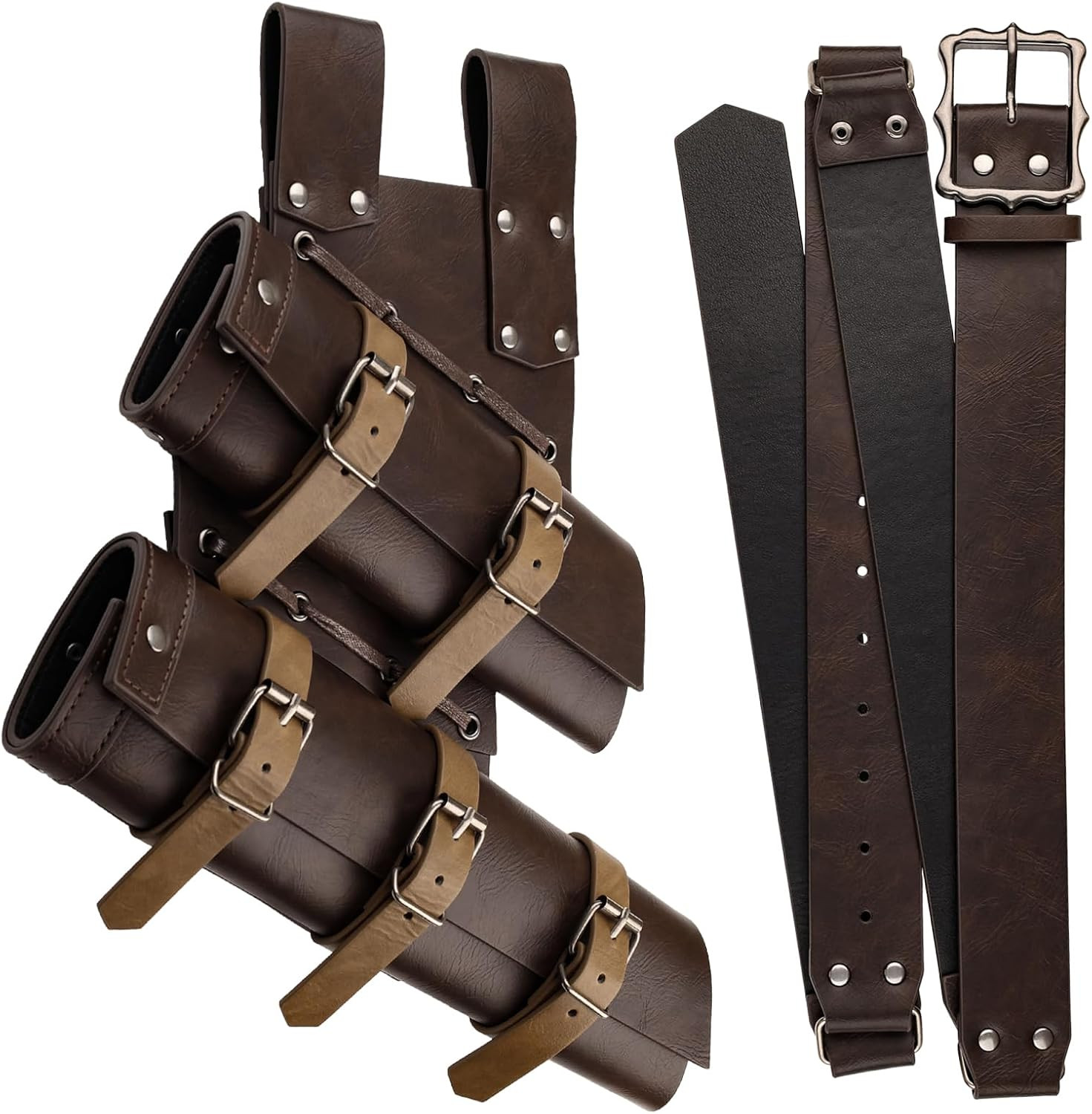 Medieval Double Sword Frog with Belt, Adjustable Sword Holster | PU, Adjustable,