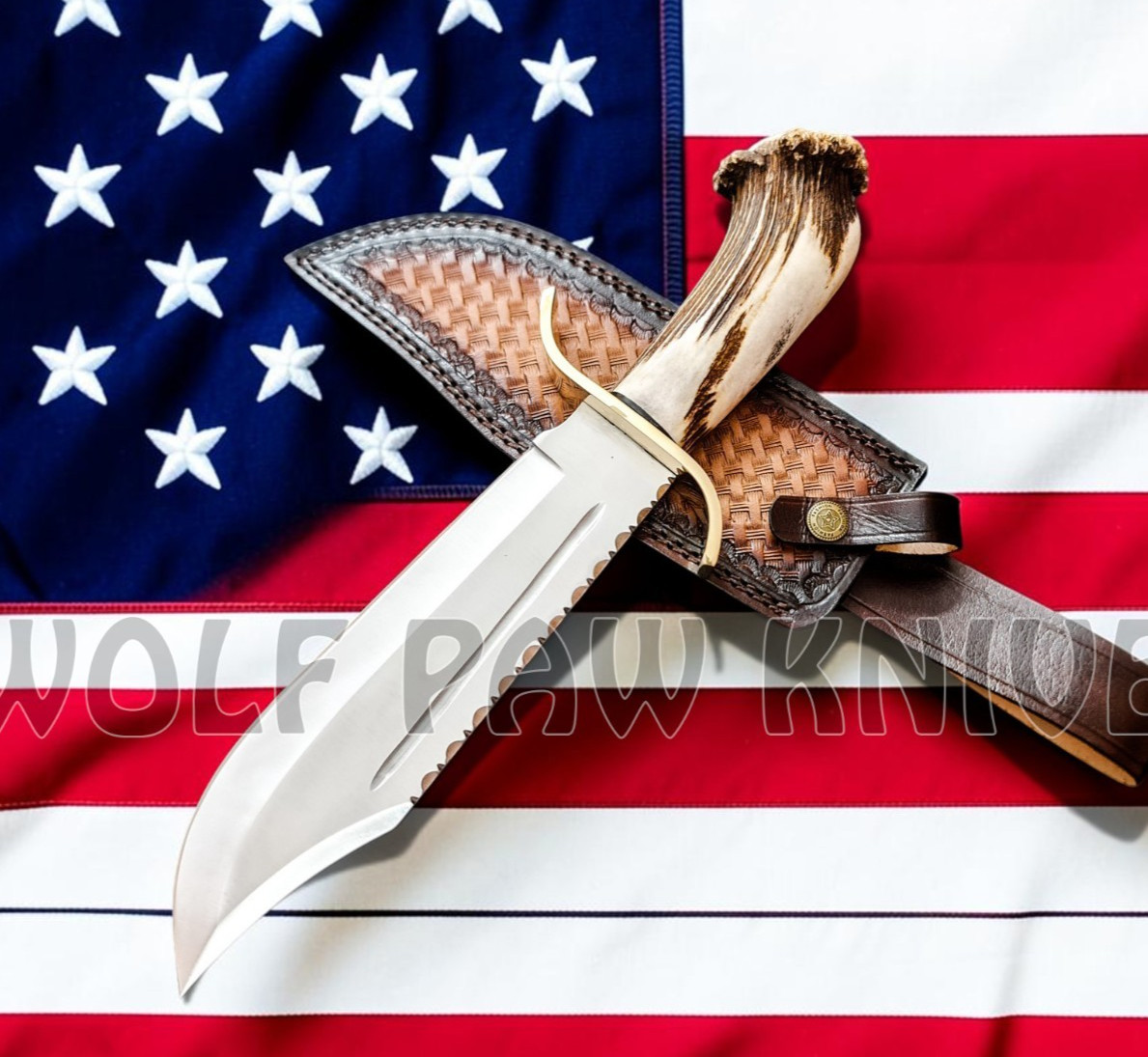 Handmade Hunting Bowie Knife | D2 Steel Blade with Stag Crown Antler Duty Paid