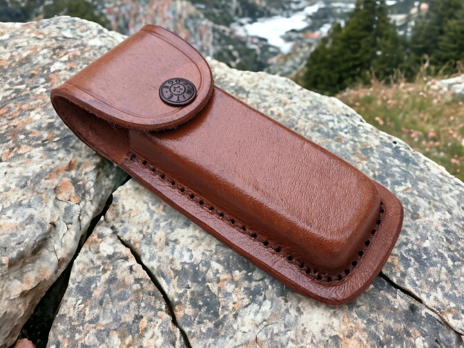 NEW Folding Pocket Knife Sheath 5″ Brown Genuine Leather Belt Case