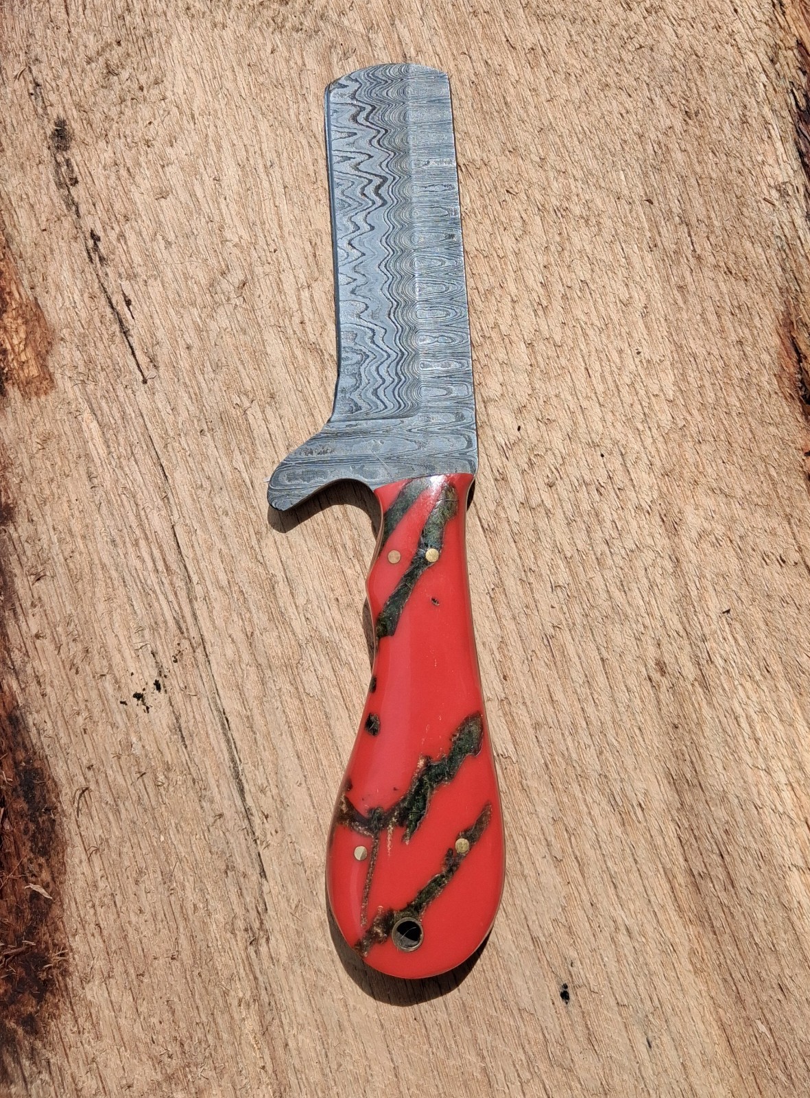 Cowboy Bull Cutter Raindrop Damascus Leather Sheath Fixed Blade Knife