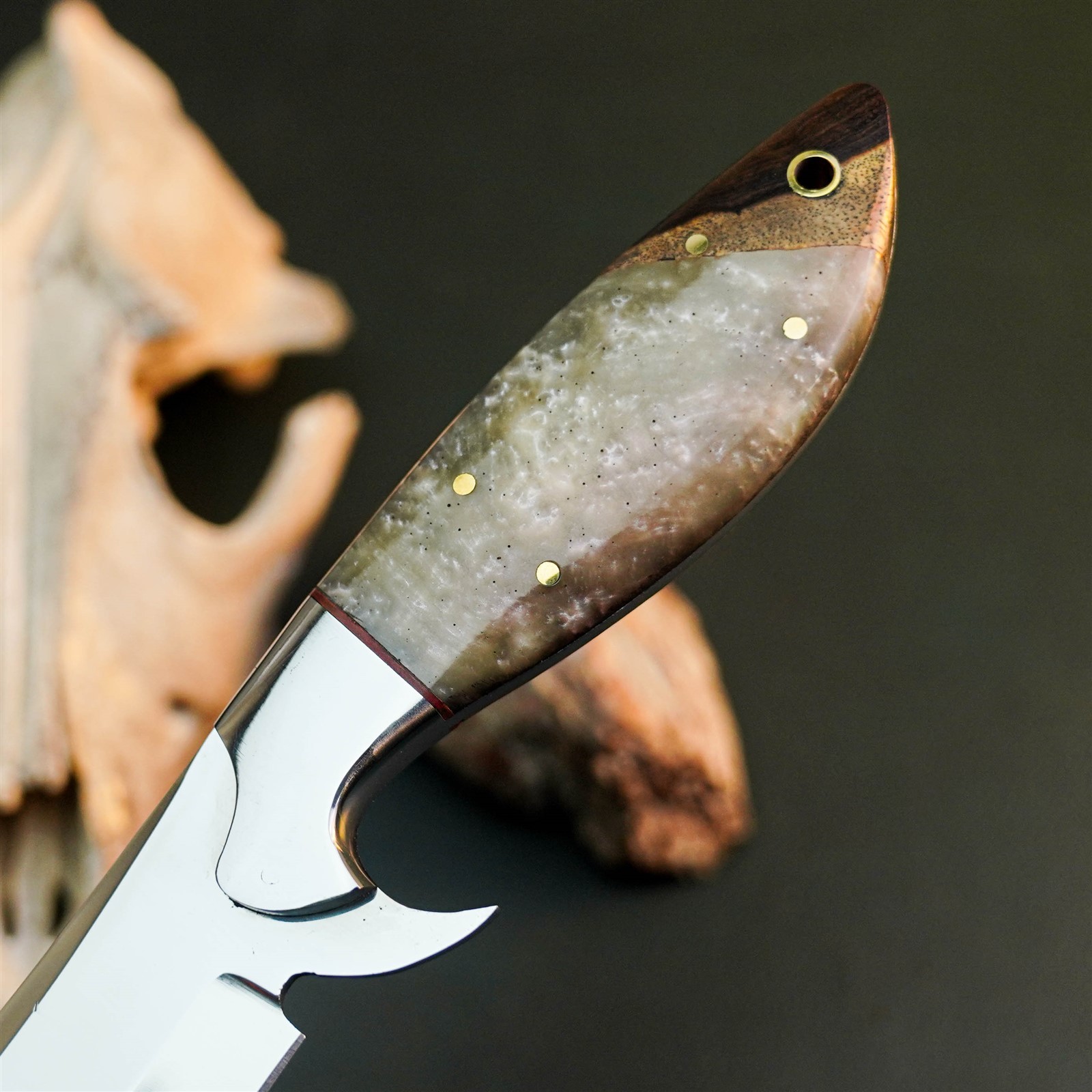 9.0″ Hunting EDC Stainless Knife Handmade Full Tang Resin Handle + Sheath